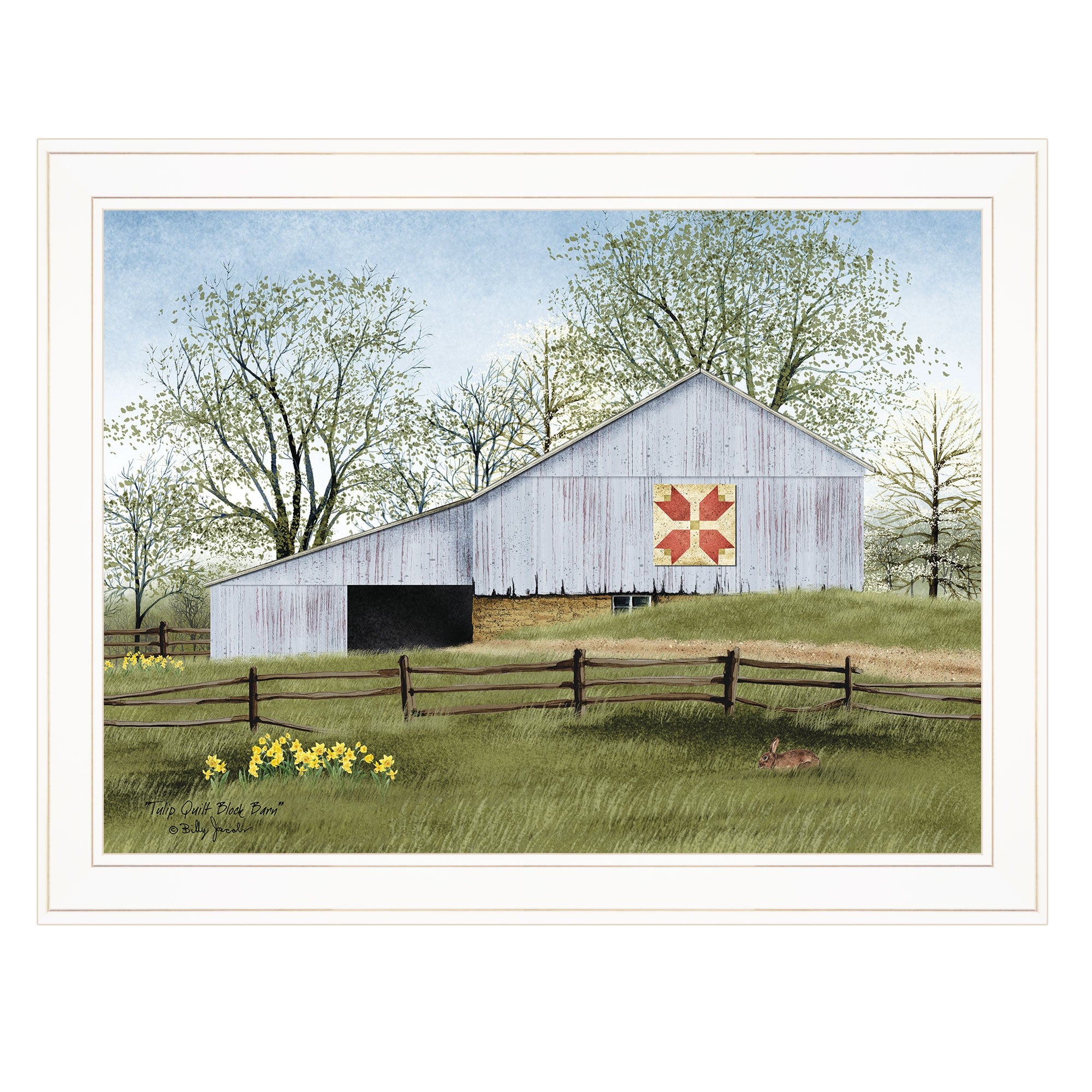 Tulip Quilt Block Barn 3 White Framed Print Wall Art