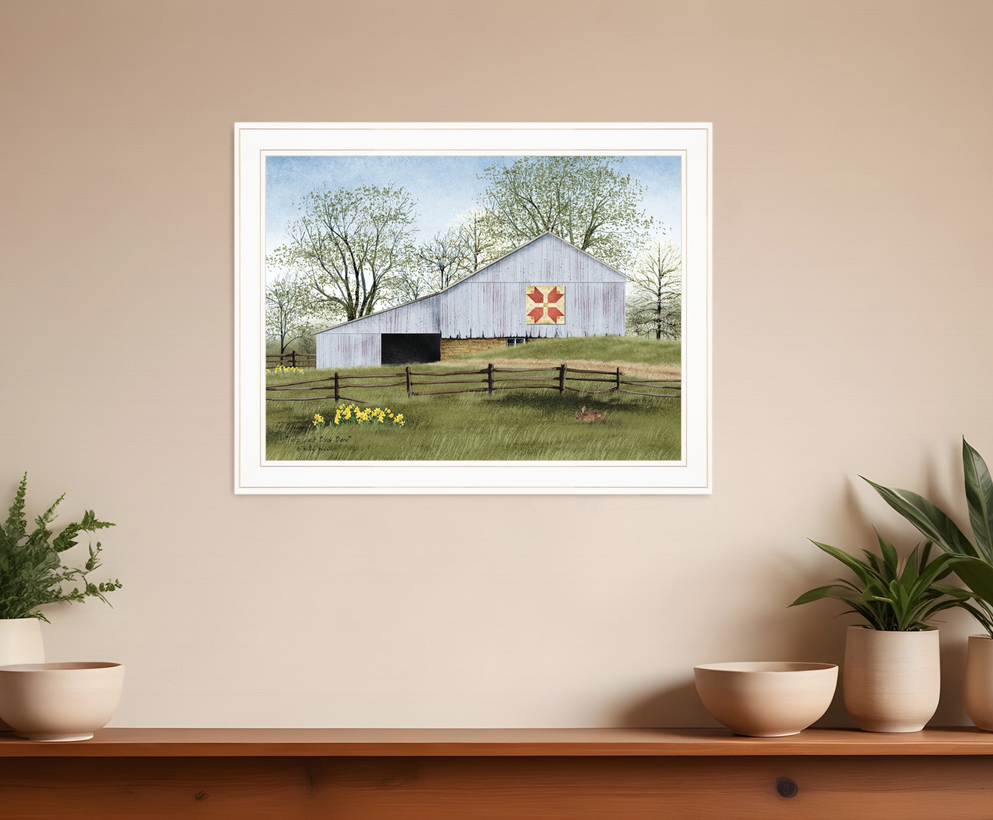 Tulip Quilt Block Barn 3 White Framed Print Wall Art