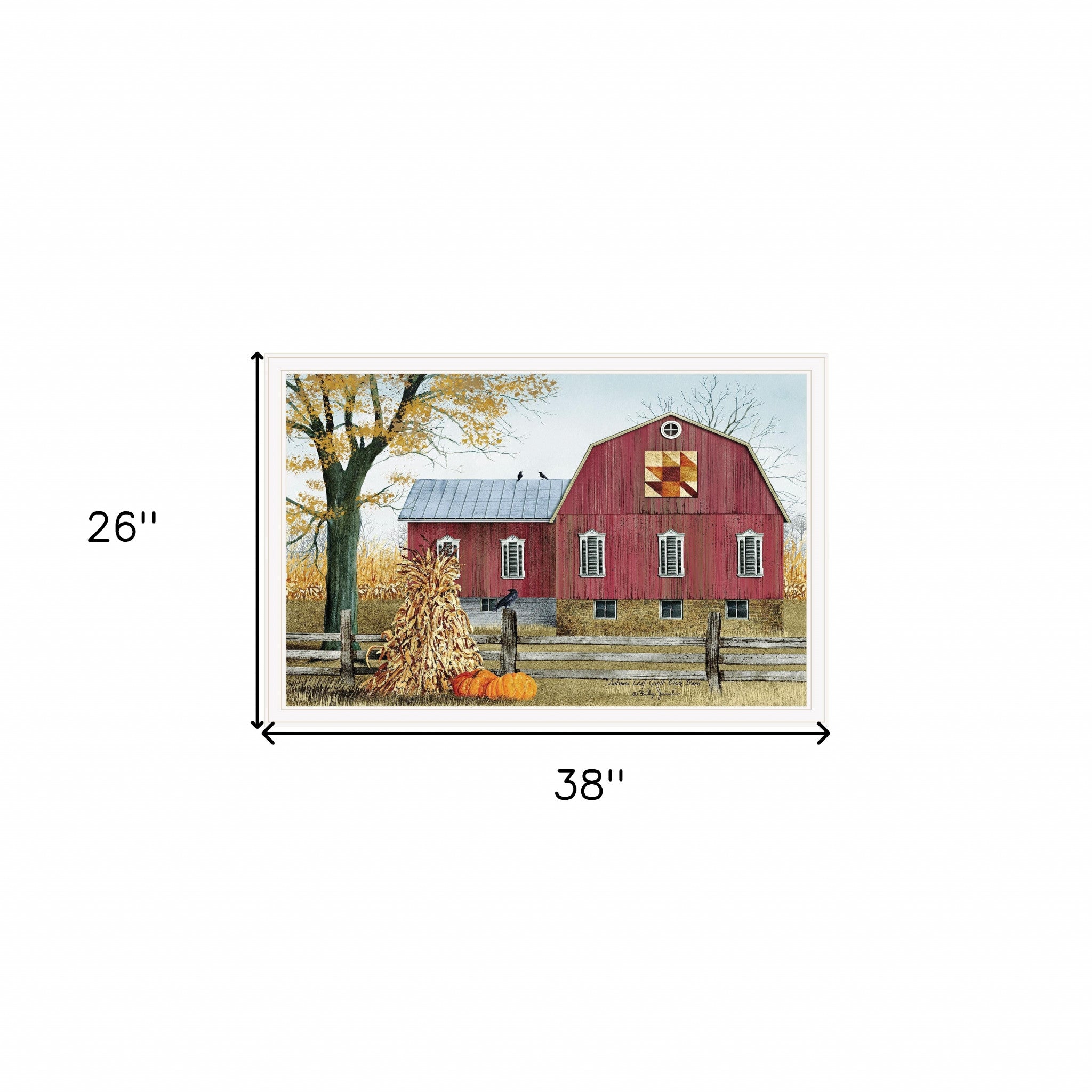 Autumn Leaf Quilt Block Barn 3 White Framed Print Wall Art