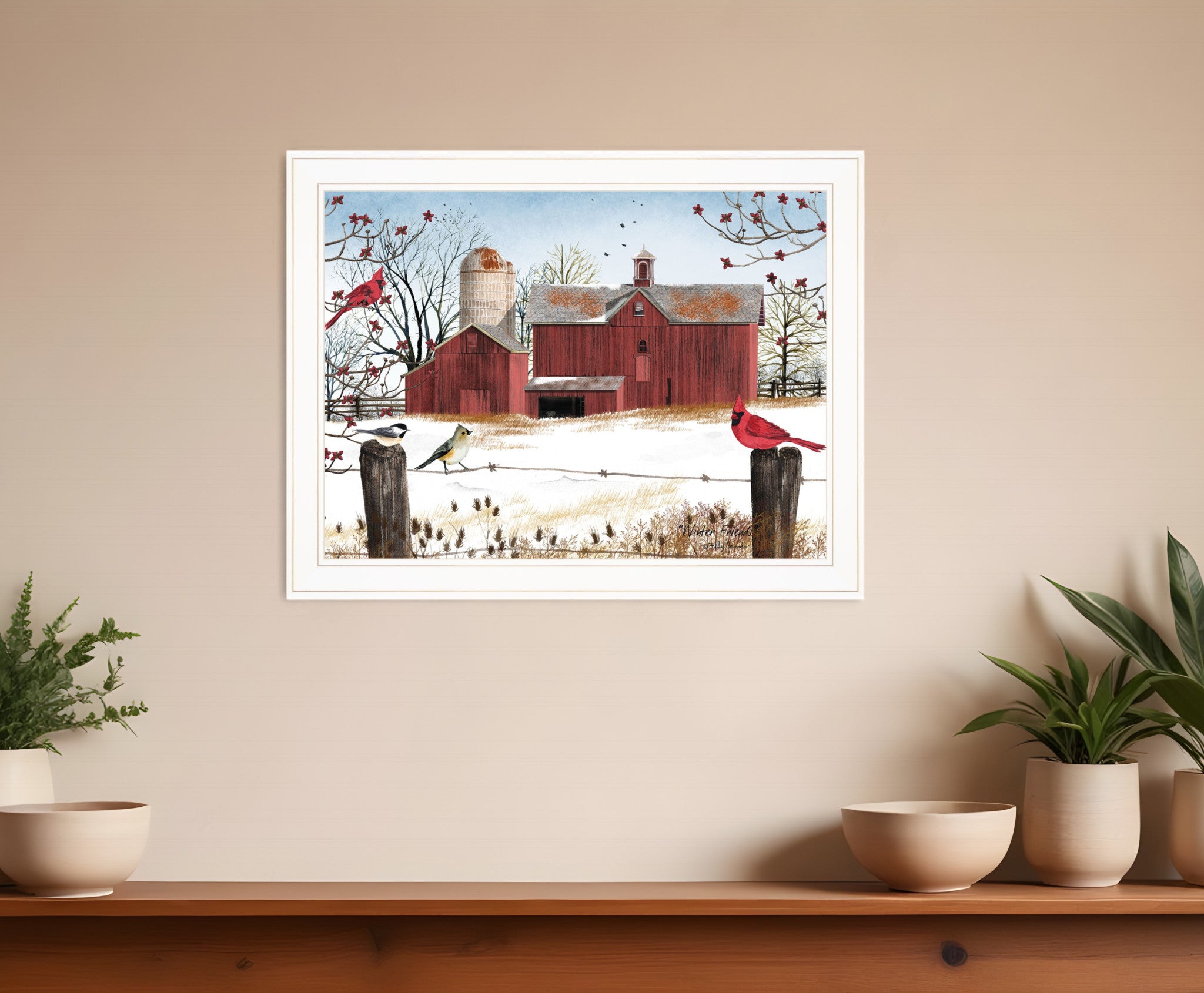 Winter Friends 7 White Framed Print Wall Art