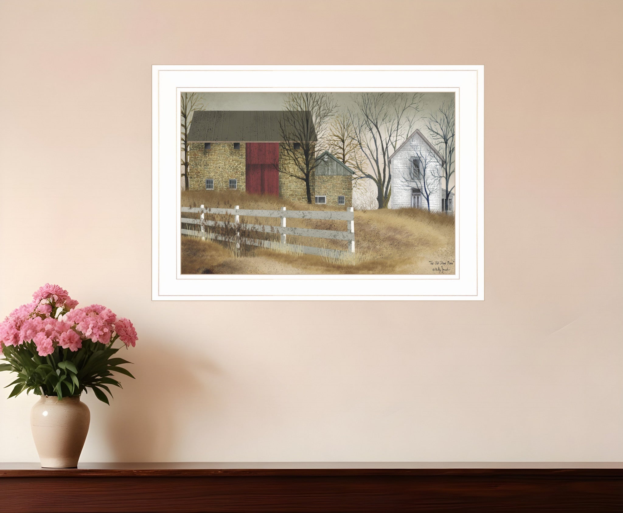 The Old Stone Barn 1 White Framed Print Wall Art