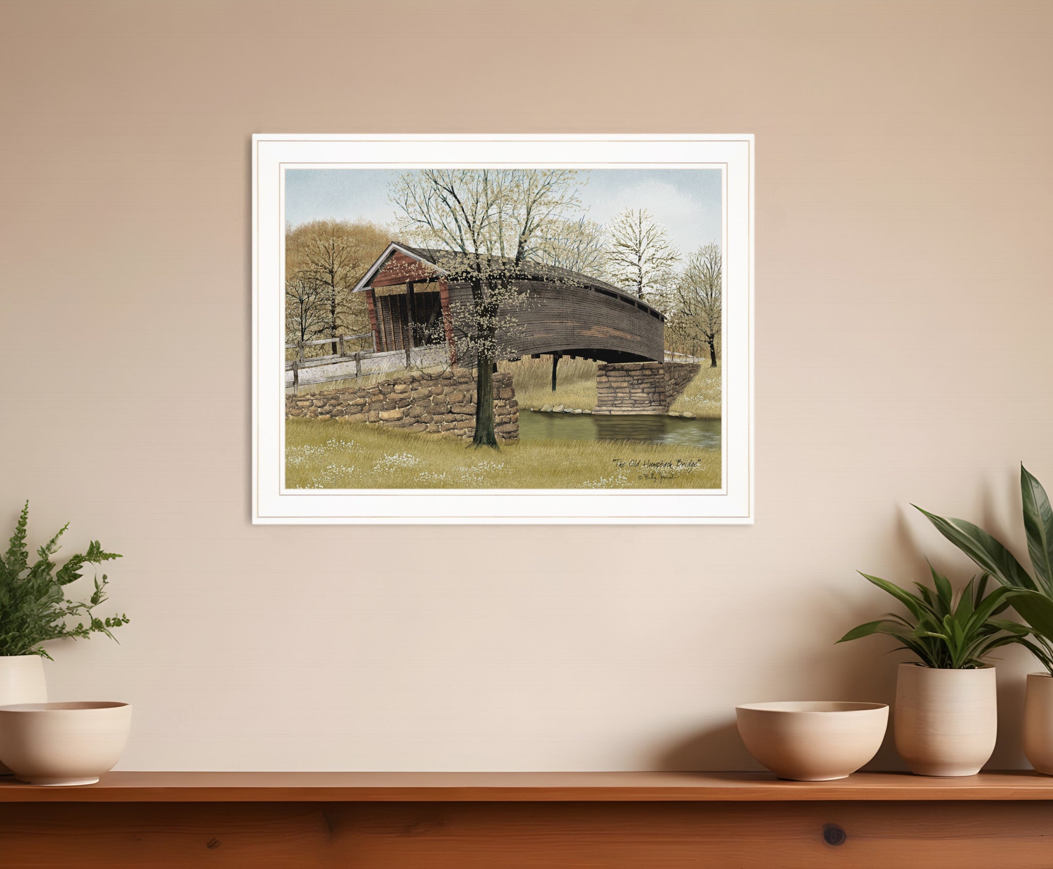 The Old Humpback Bridge 3 White Framed Print Wall Art