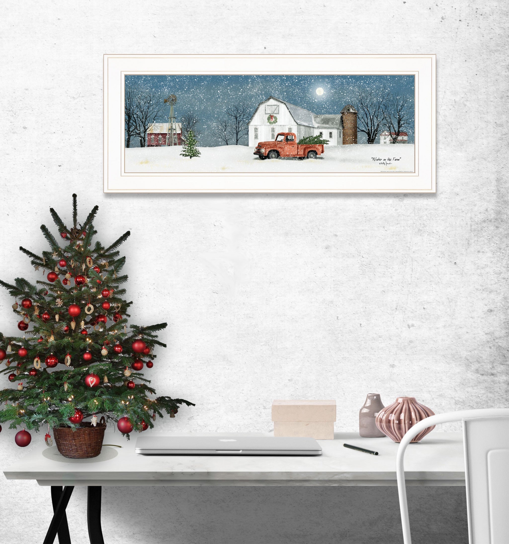 Winter on The Farm 1 White Framed Print Wall Art