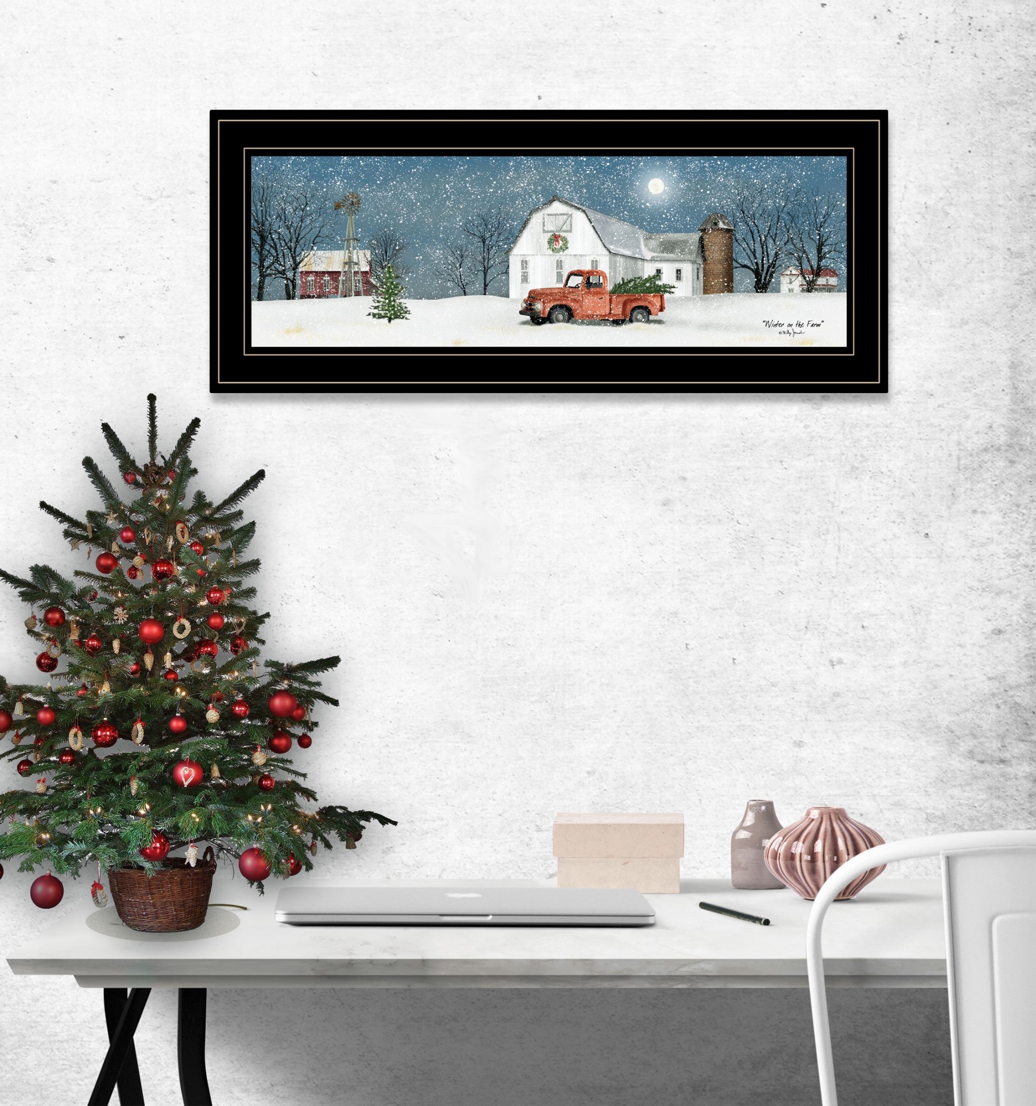 Winter on The Farm 2 Black Framed Print Wall Art