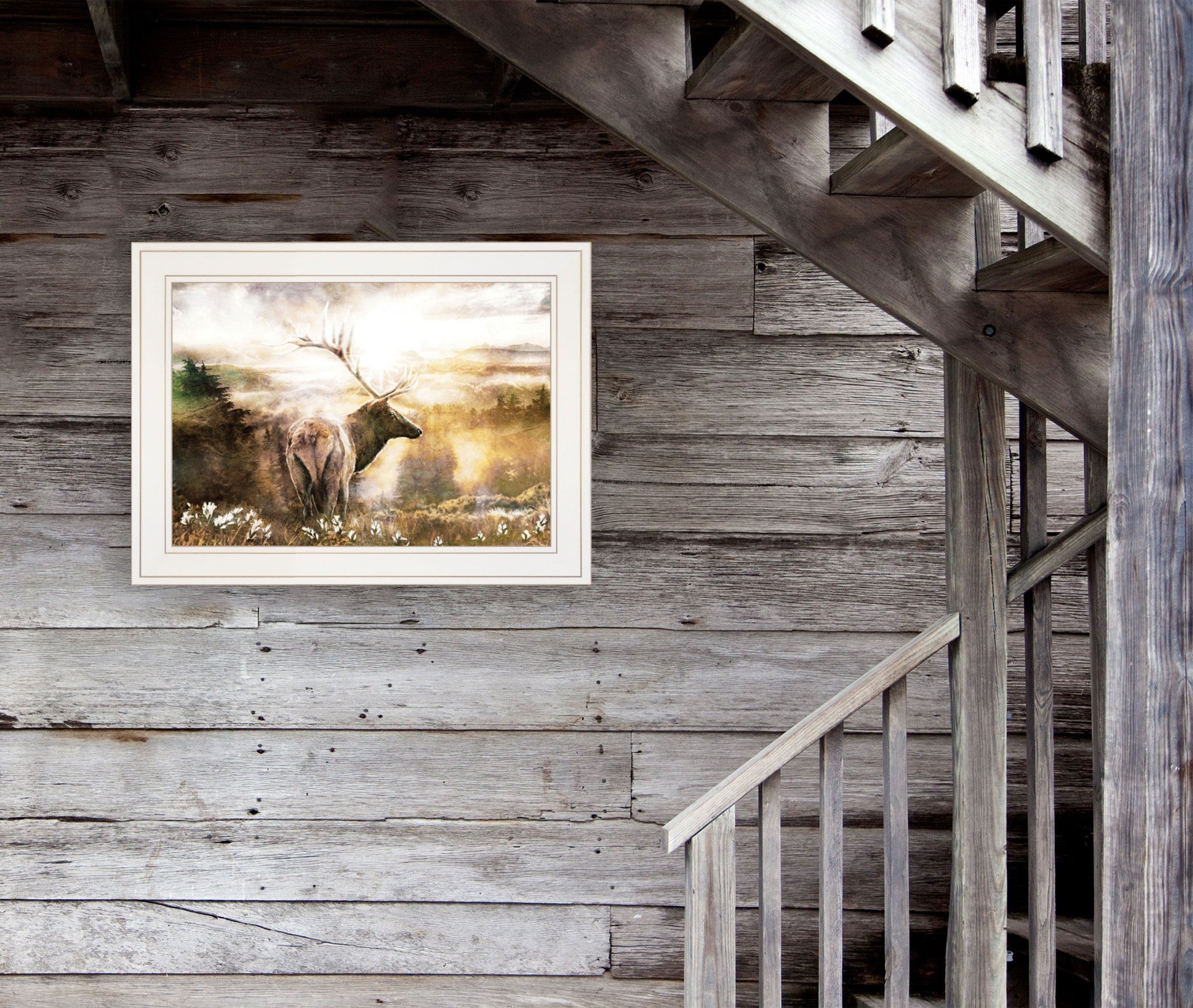 Heading Home Elk 1 White Framed Print Wall Art