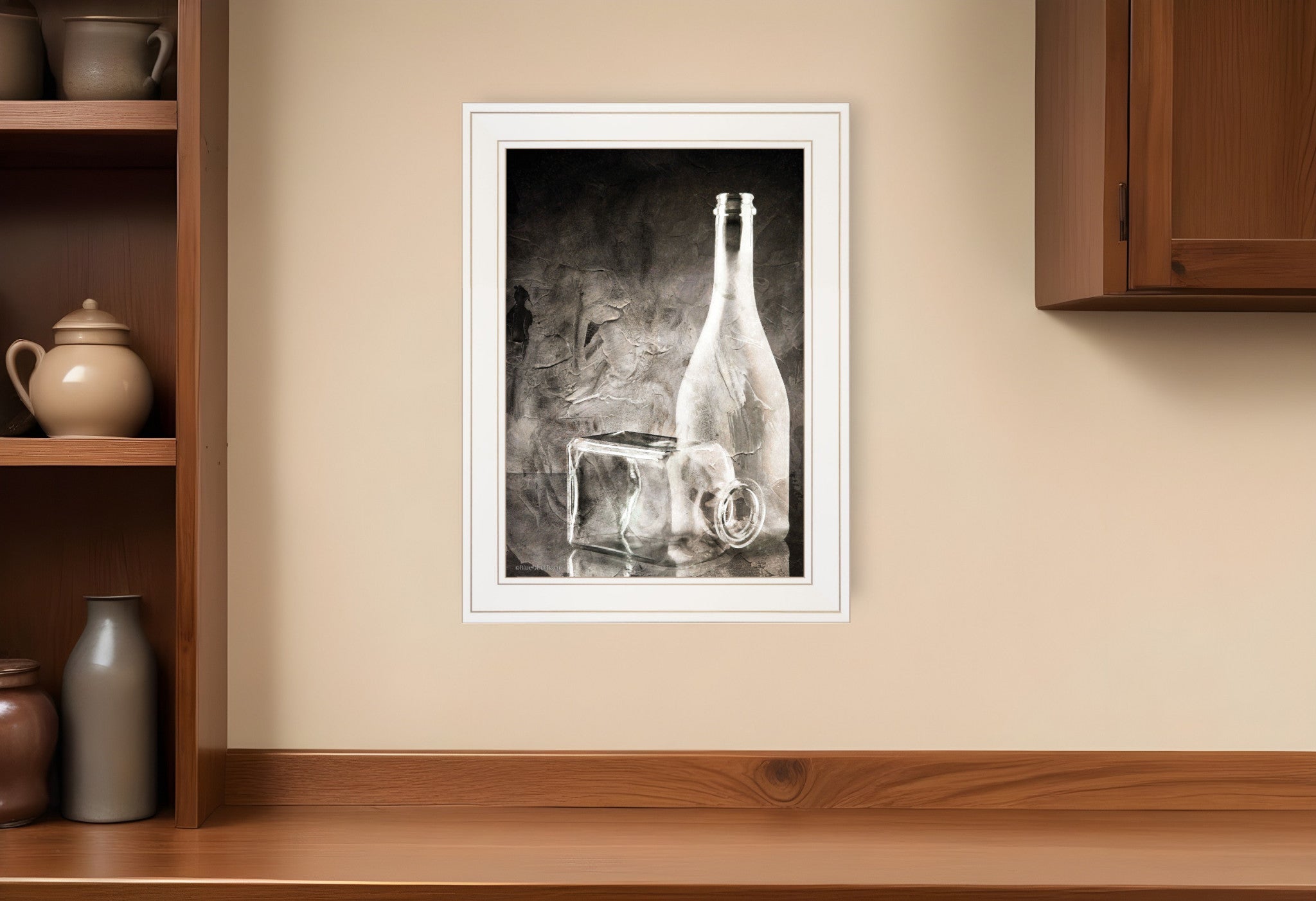 Moody Gray Glassware Still Life 1 White Framed Print Kitchen Wall Art