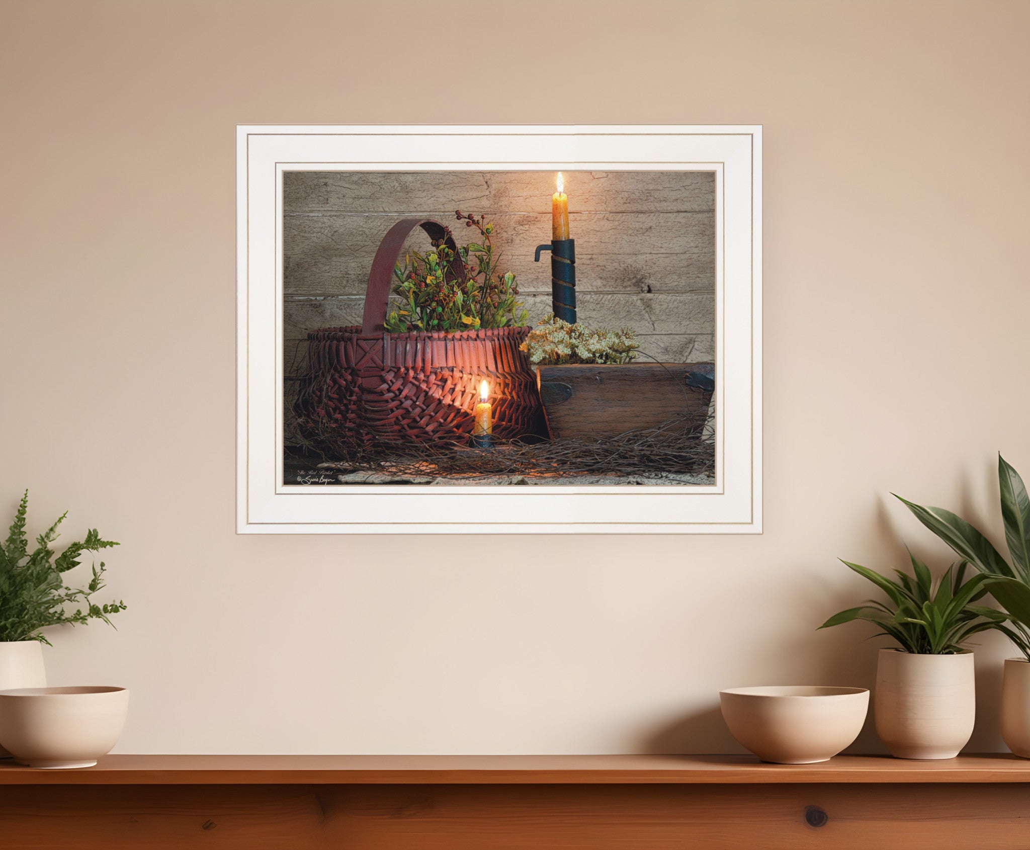 The Red Basket 1 White Framed Print Wall Art