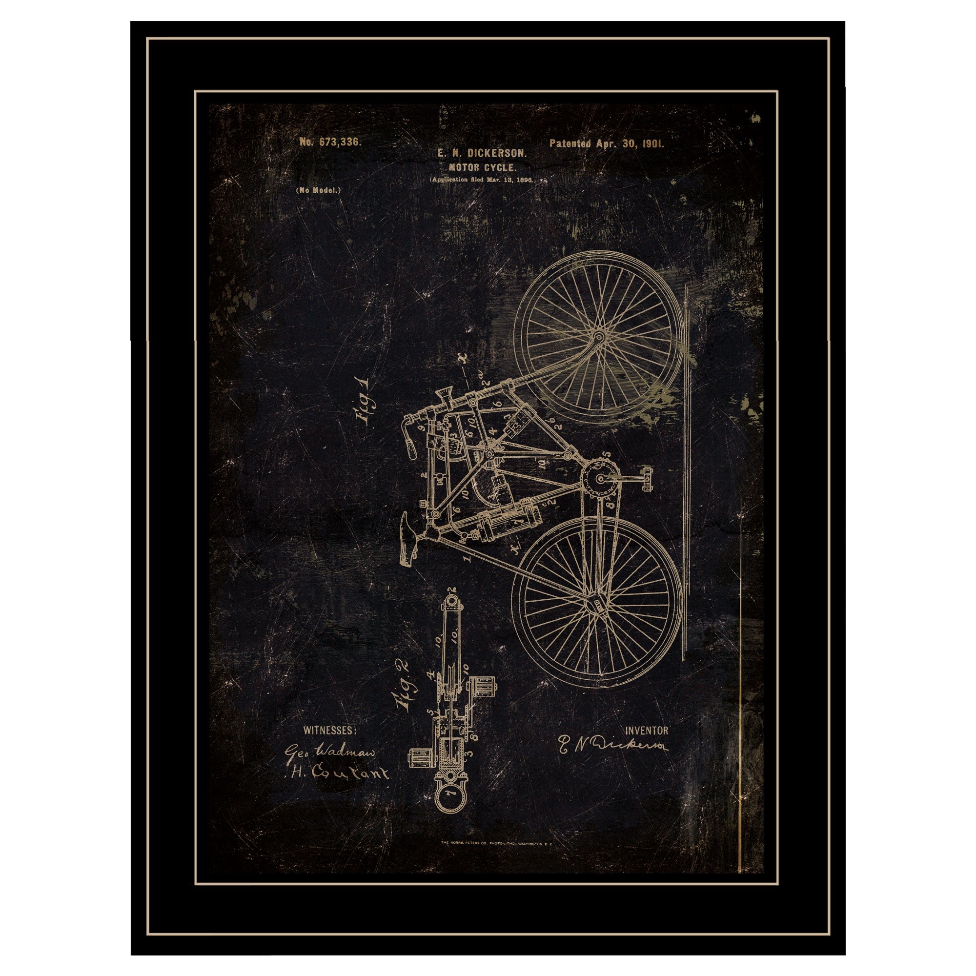 Motor Bike Patent Black Framed Print Wall Art