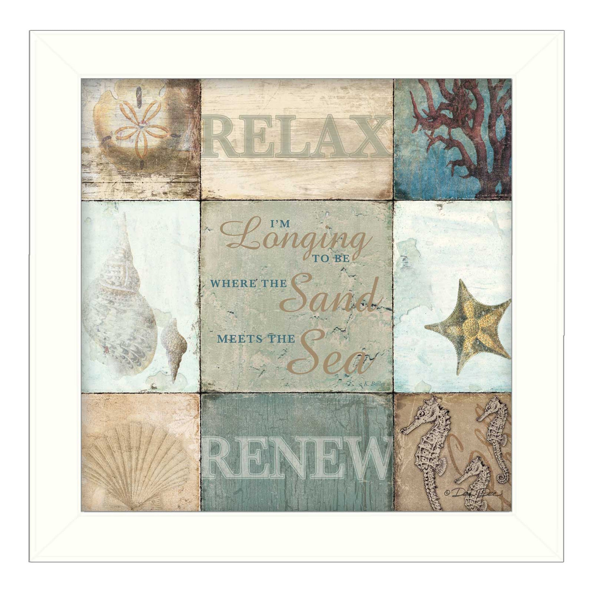 Sand and Sea White Framed Print Wall Art