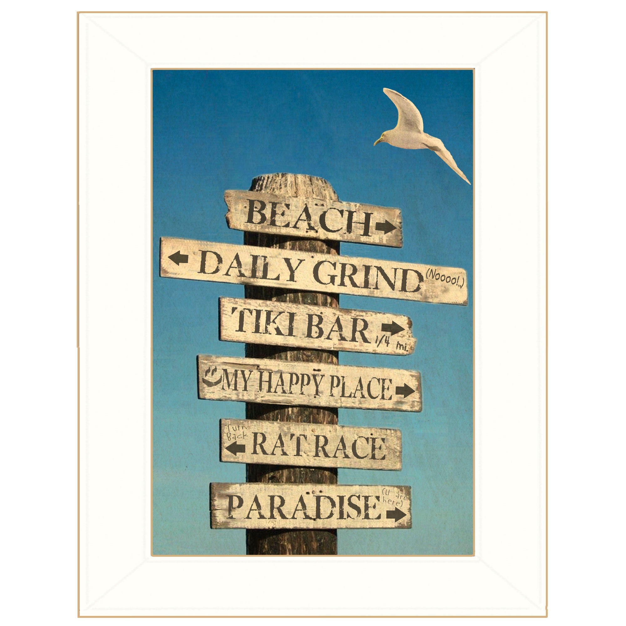 Beach Directional 2 White Framed Print Wall Art