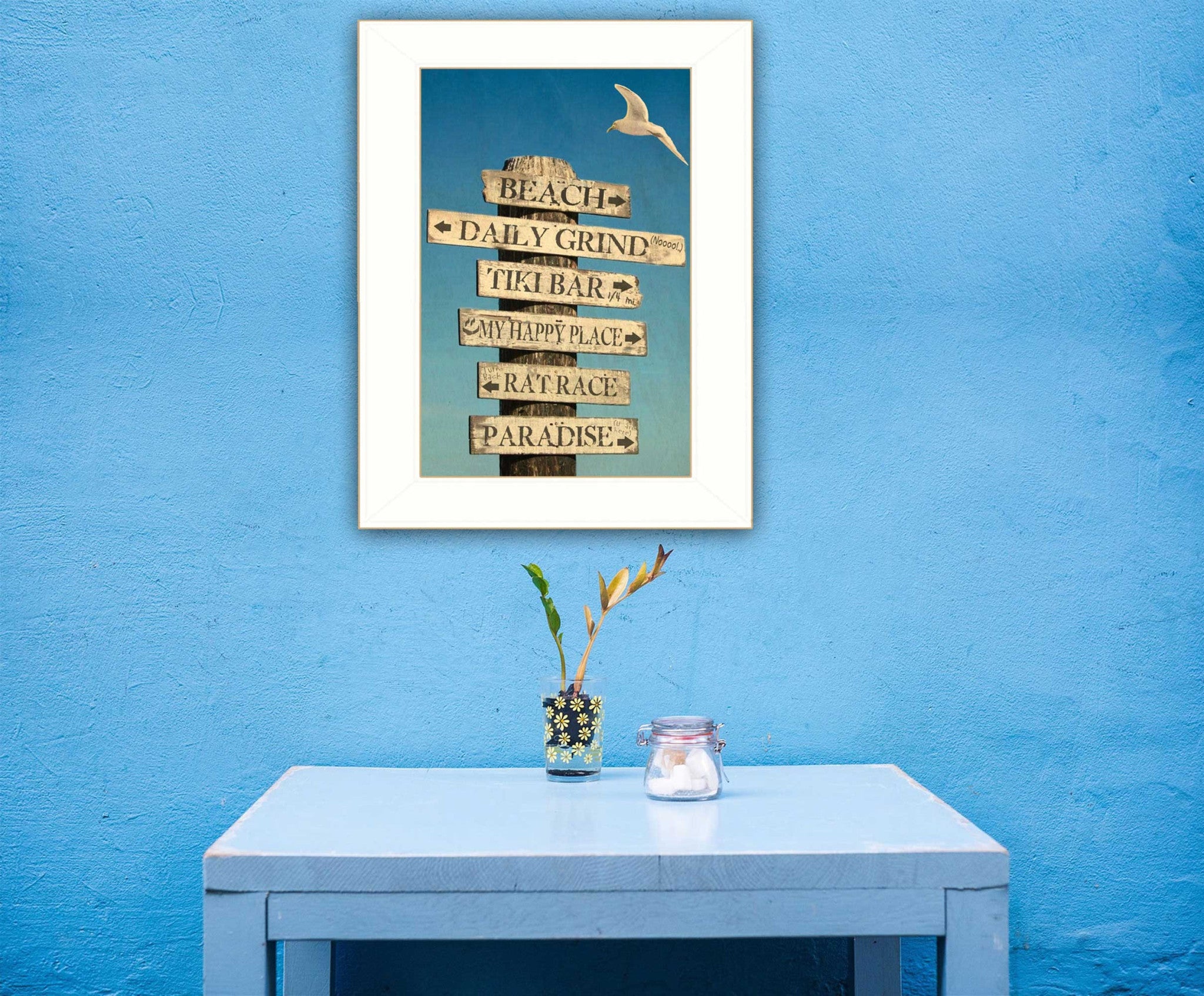 Beach Directional 2 White Framed Print Wall Art