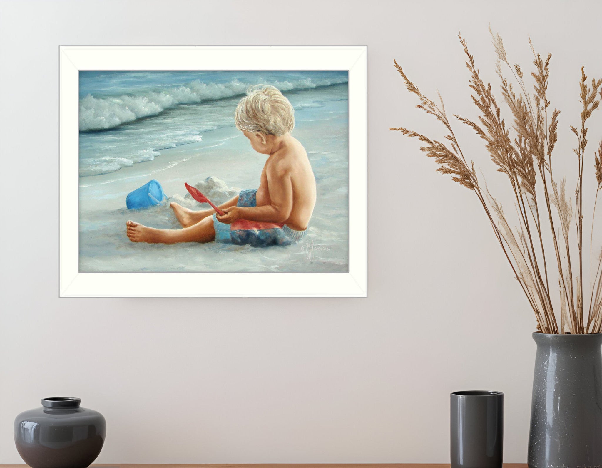 In the Sand White Framed Print Wall Art