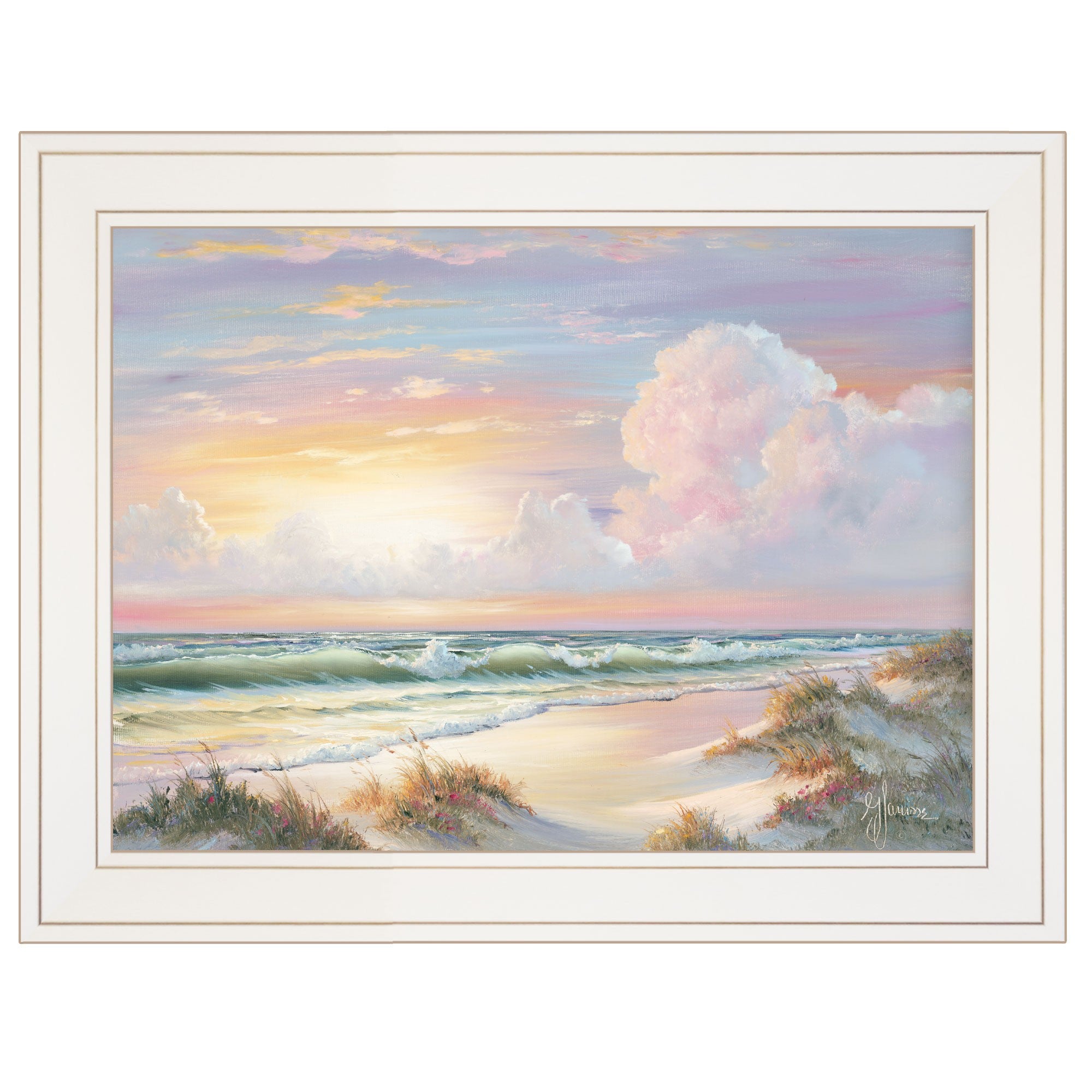 Golden Sunset on Crystal Cove 1 White Framed Print Wall Art