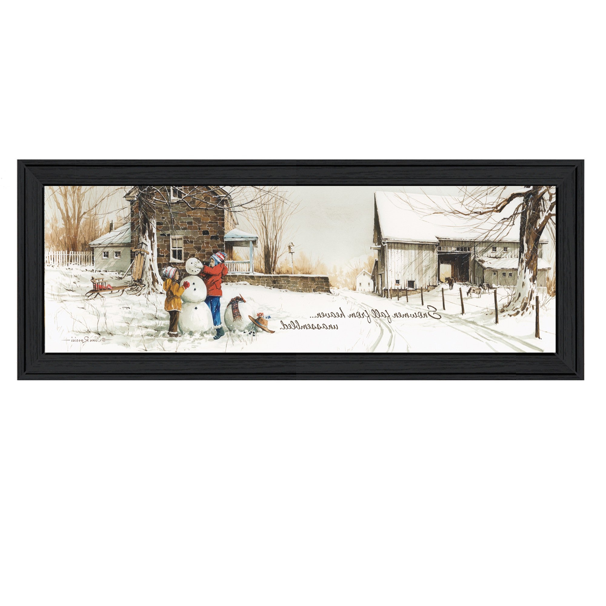 Snowmen from Heaven 1 Black Framed Print Wall Art