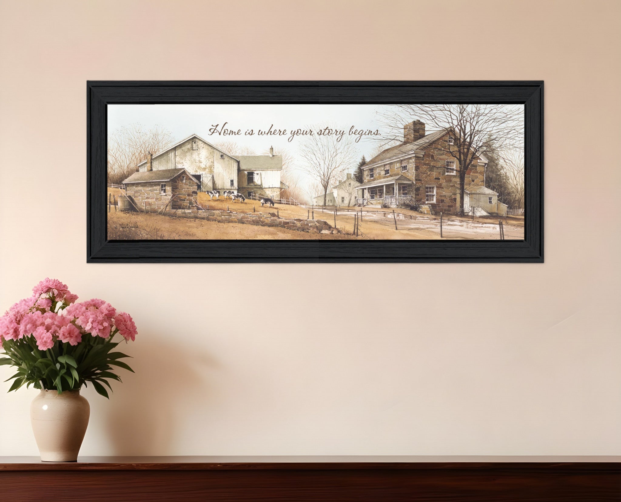 Home Begins Your Story Black Framed Print Wall Art