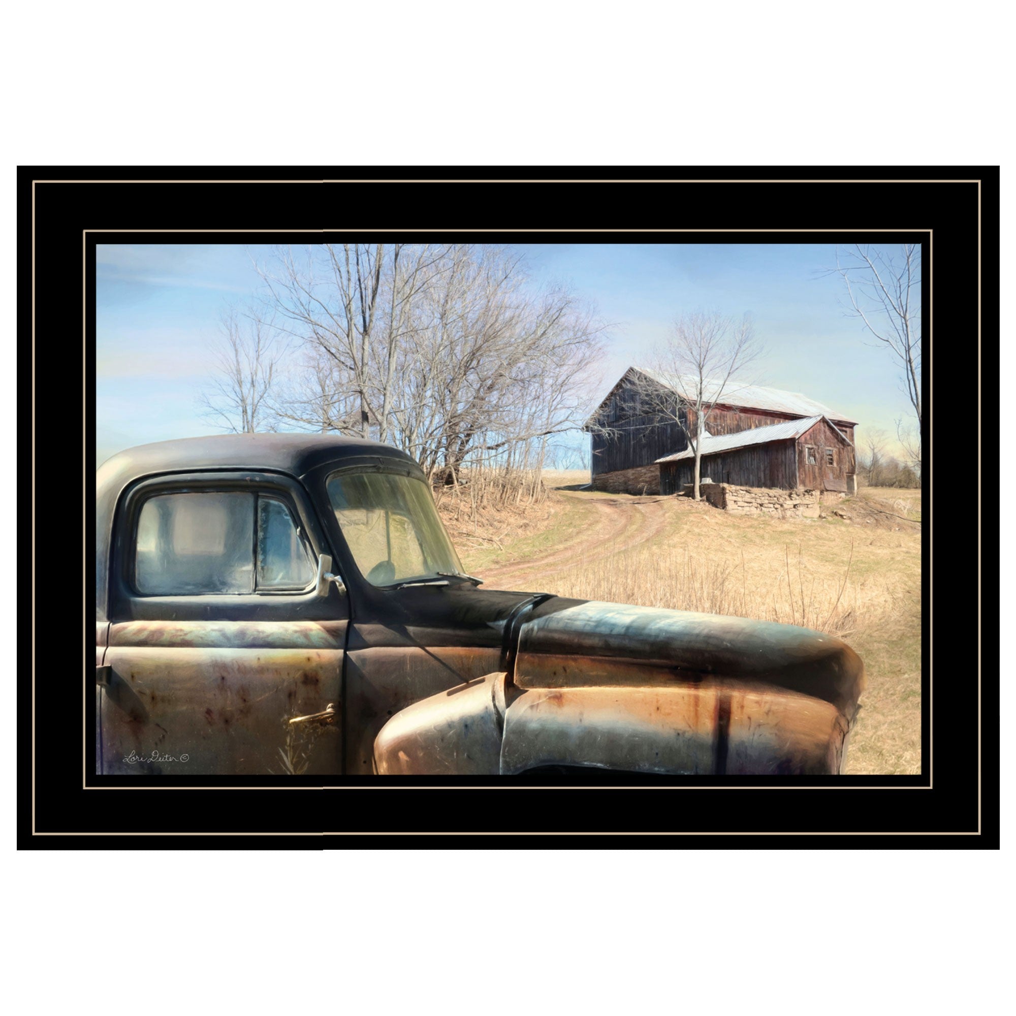 Vintage Farm Trucks 2 Black Framed Print Wall Art