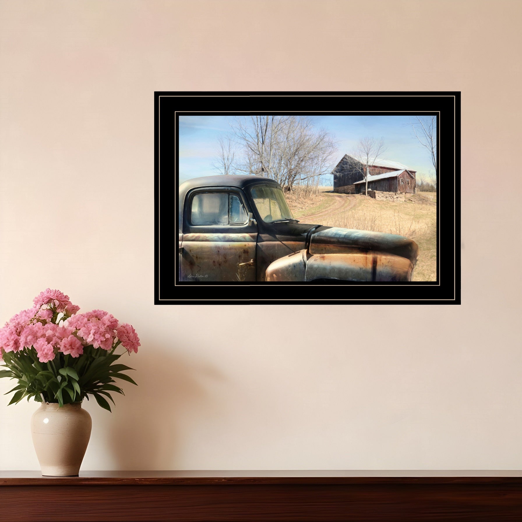 Vintage Farm Trucks 2 Black Framed Print Wall Art