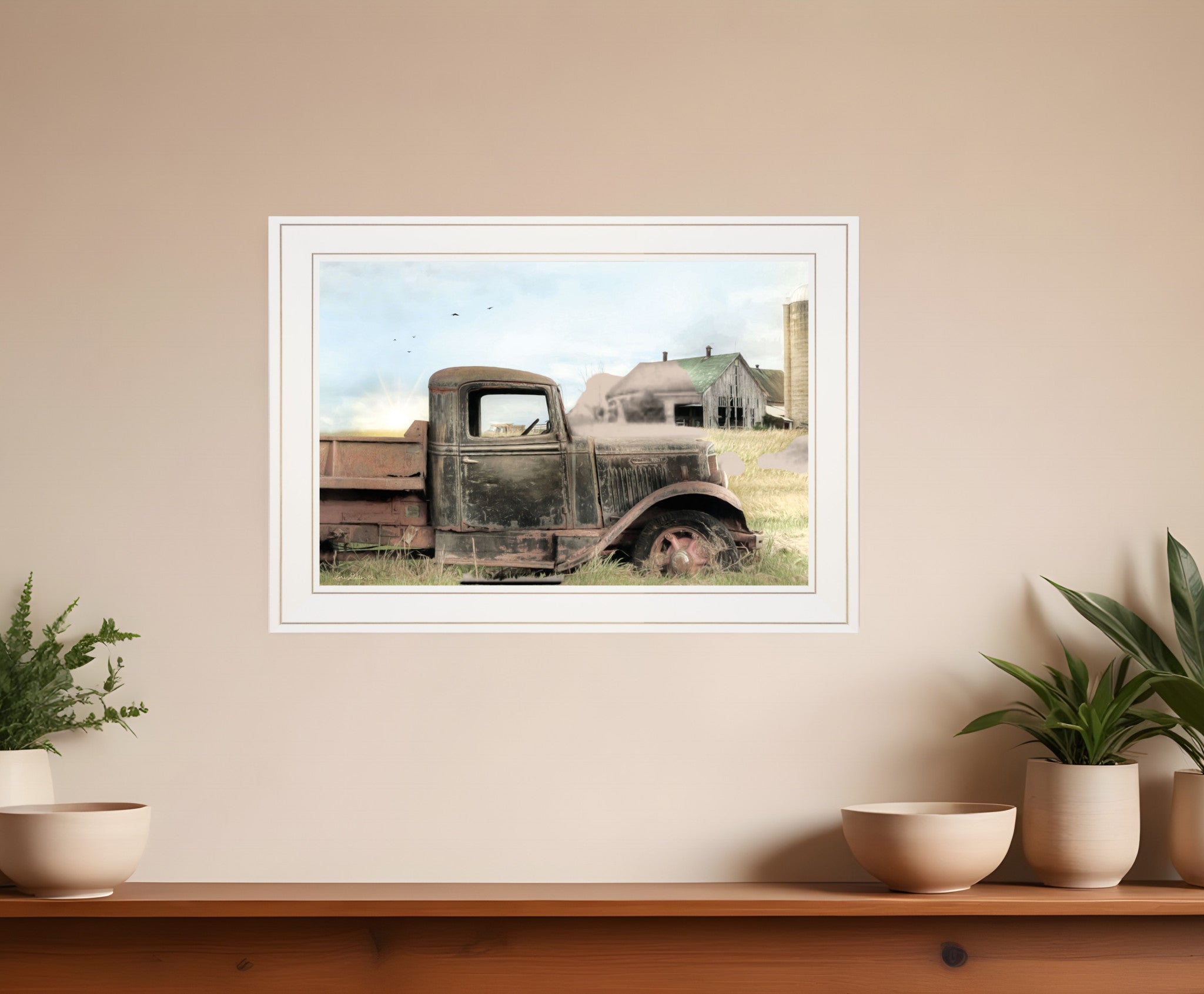 Vintage Farm Trucks I 1 White Framed Print Wall Art