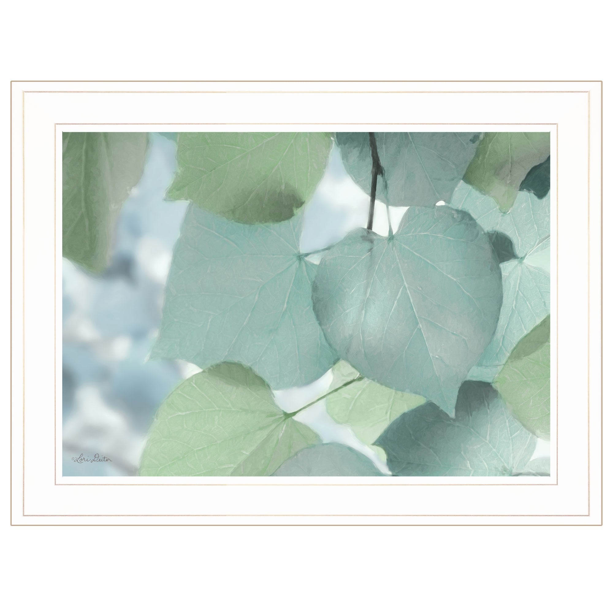 Aqua Leaves 1 White Framed Print Wall Art