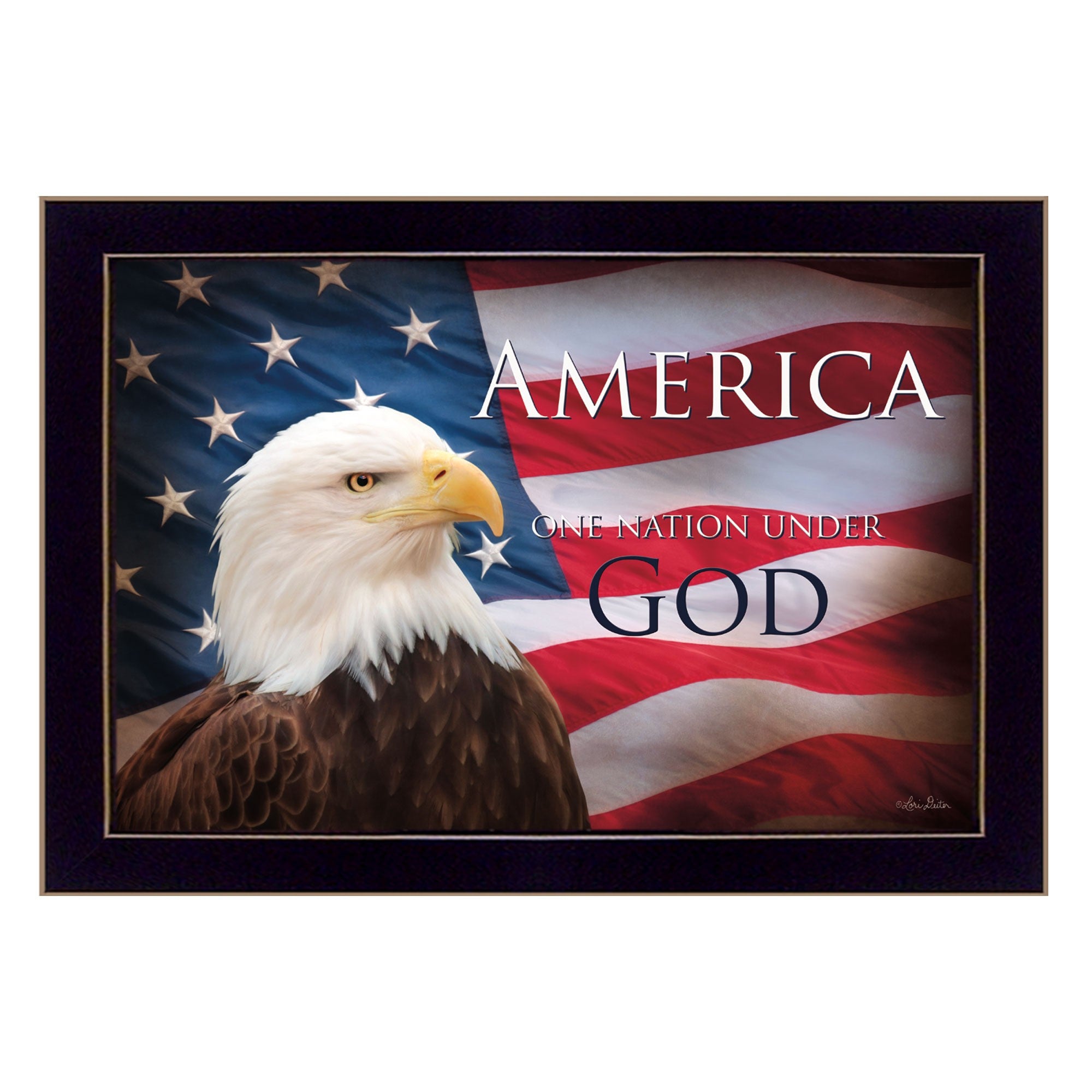 One Nation Under God Flag Black Framed Print Wall Art