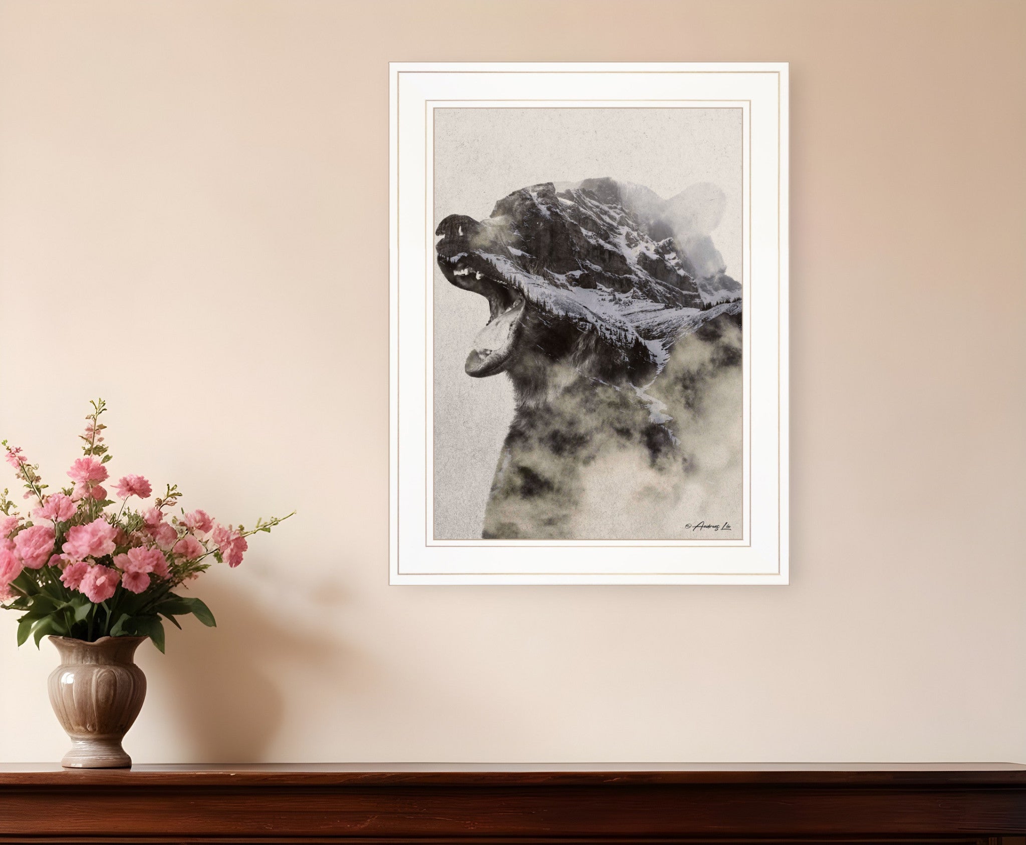 Bear Fog 1 White Framed Print Wall Art