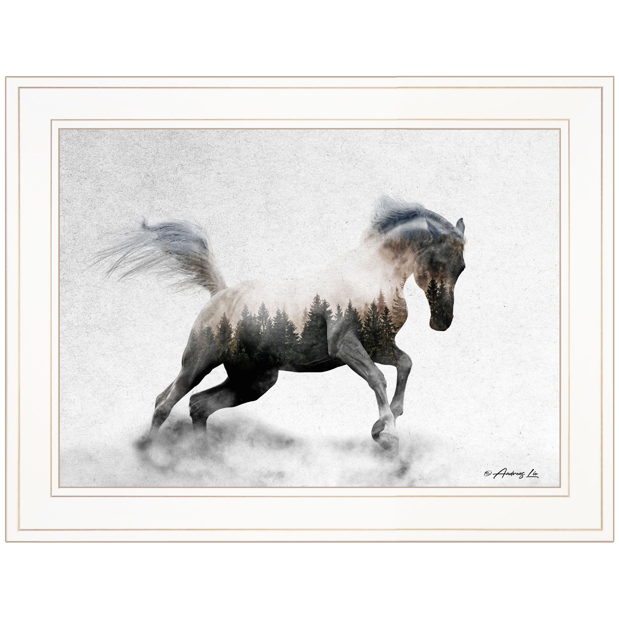 Running White Stallion 1 White Framed Print Wall Art