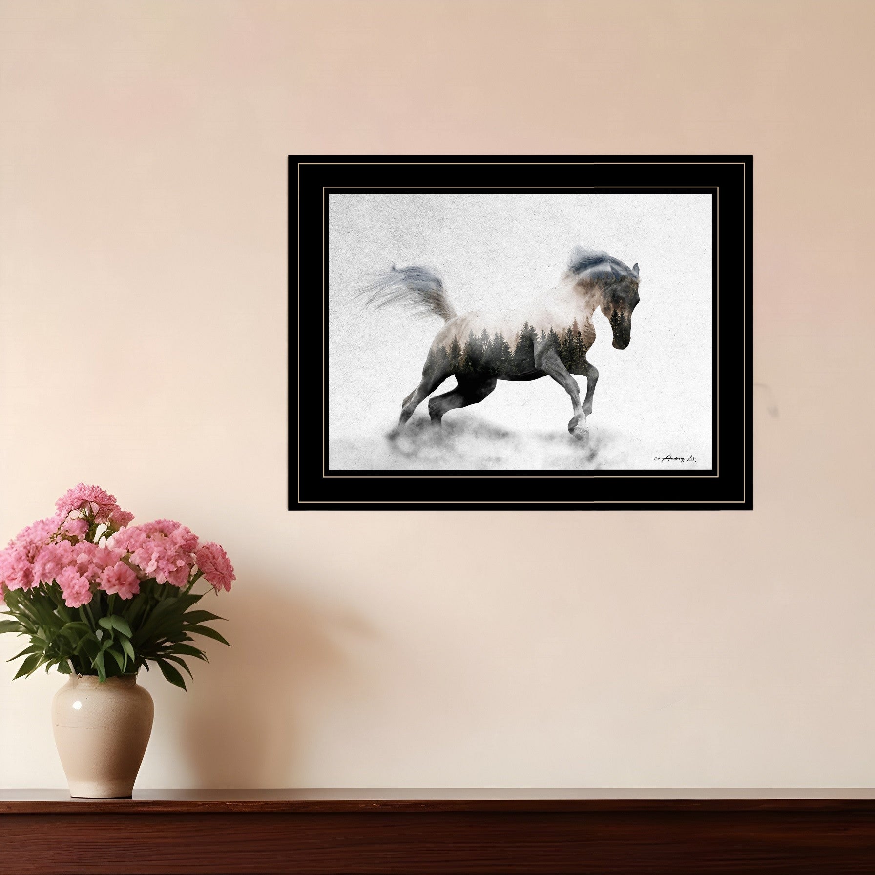 Running White Stallion 2 Black Framed Print Wall Art