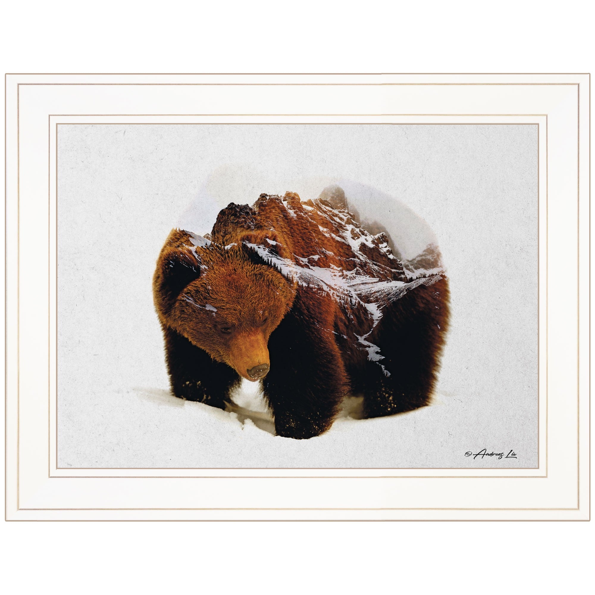 Bear in the Mountains 1 White Framed Print Wall Art