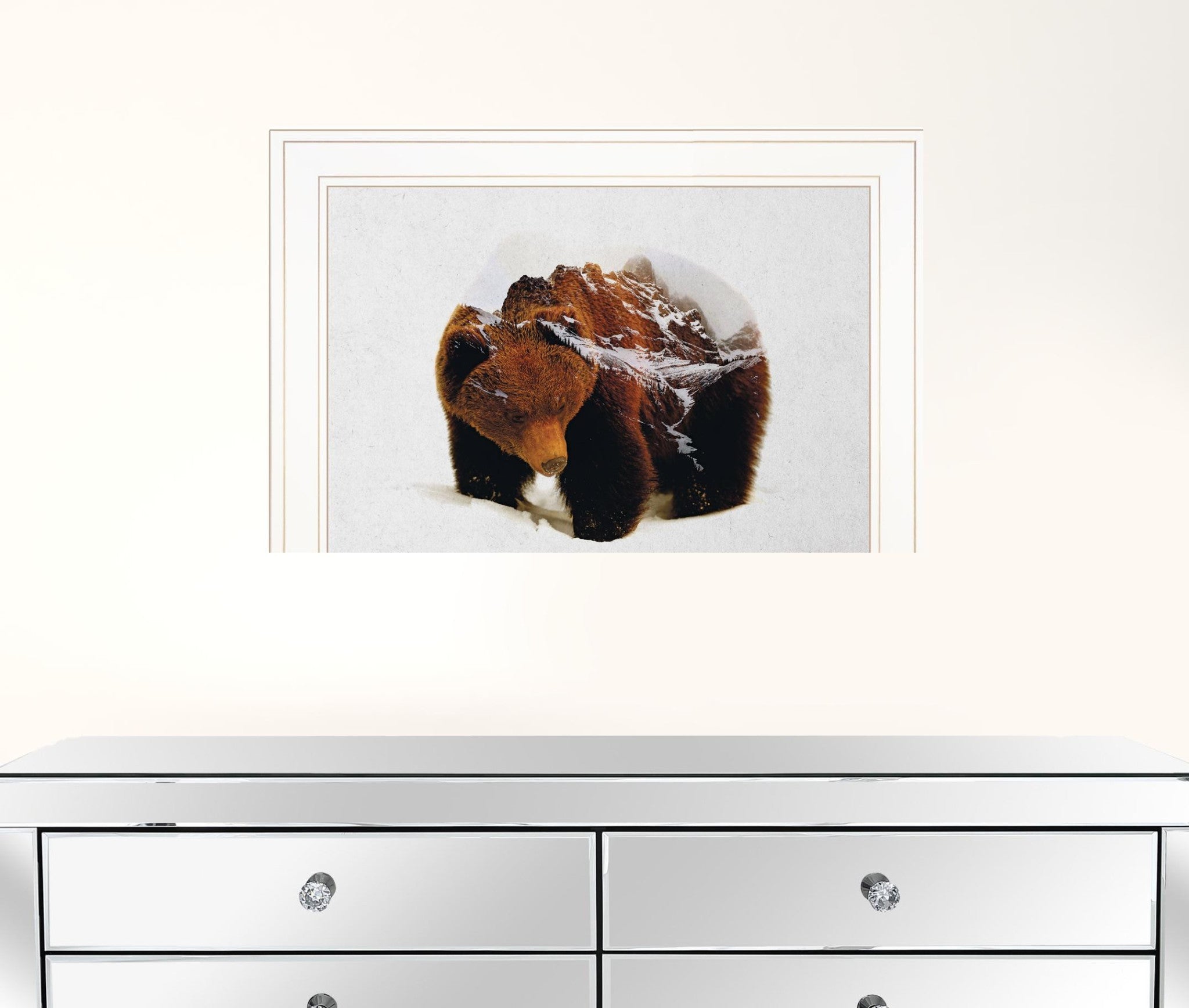 Bear in the Mountains 1 White Framed Print Wall Art