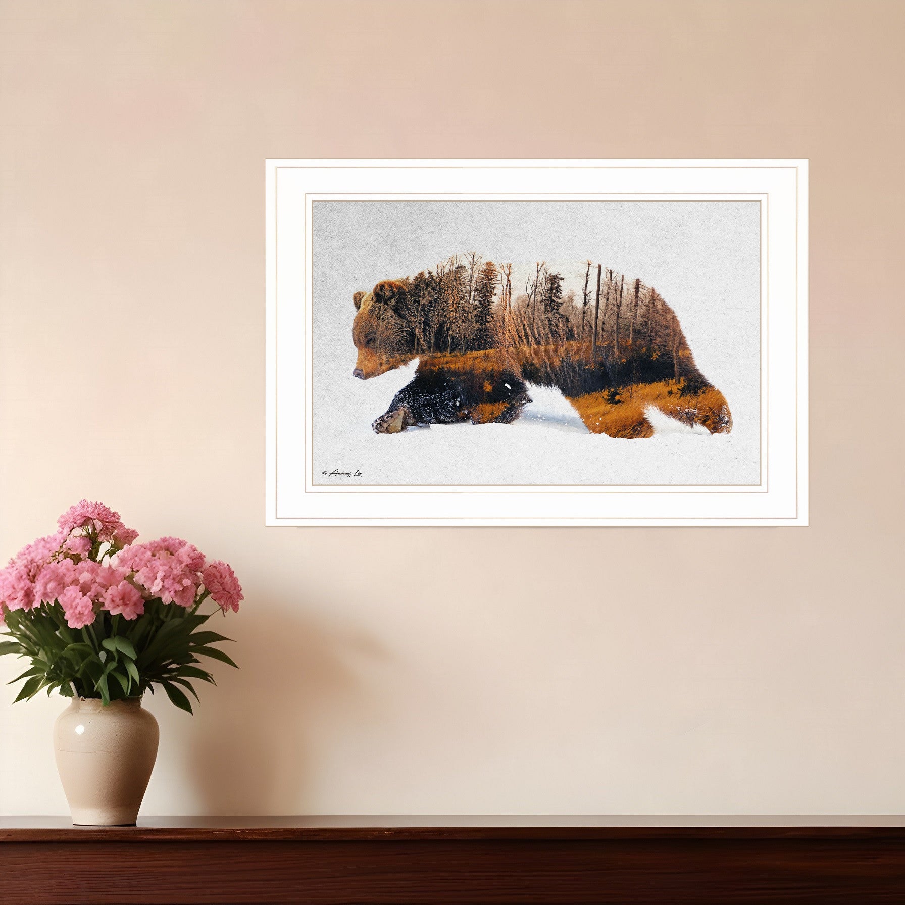 Traveling Bear 1 White Framed Print Wall Art