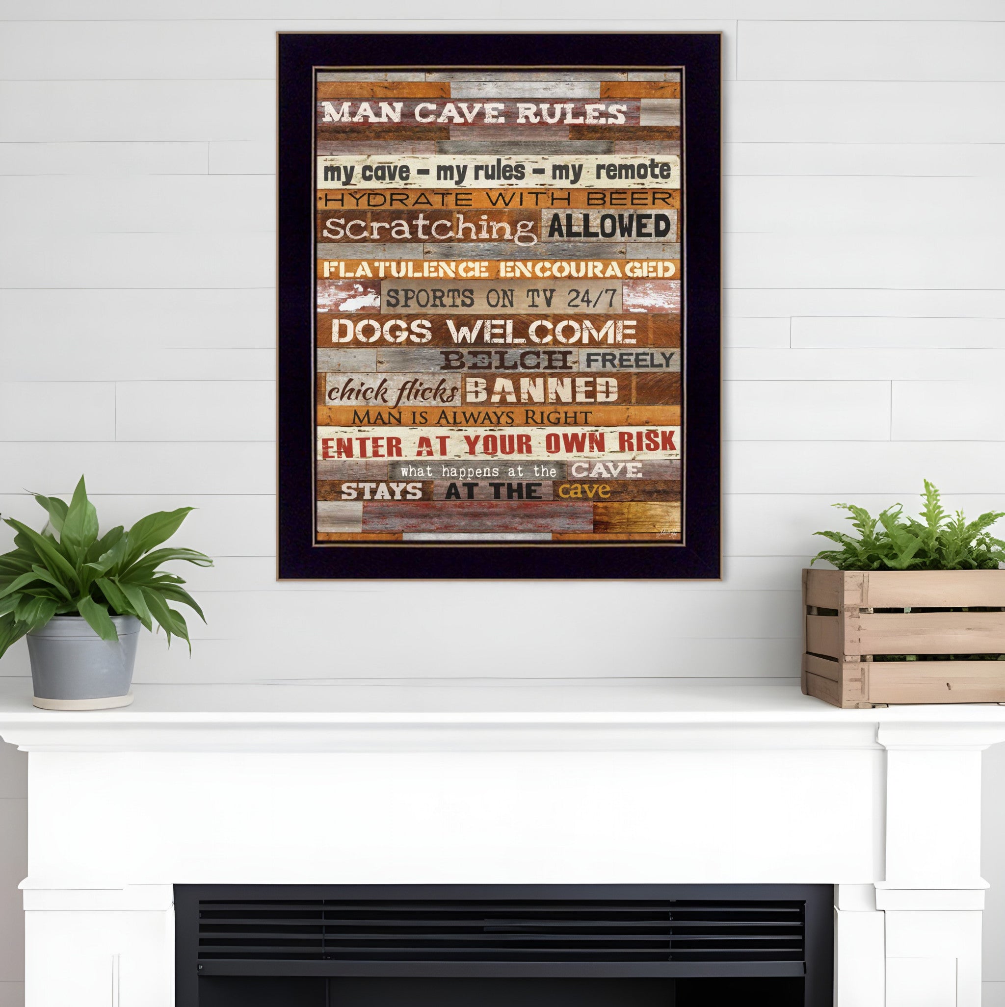 Man Cave Rules 2 Black Framed Print Wall Art