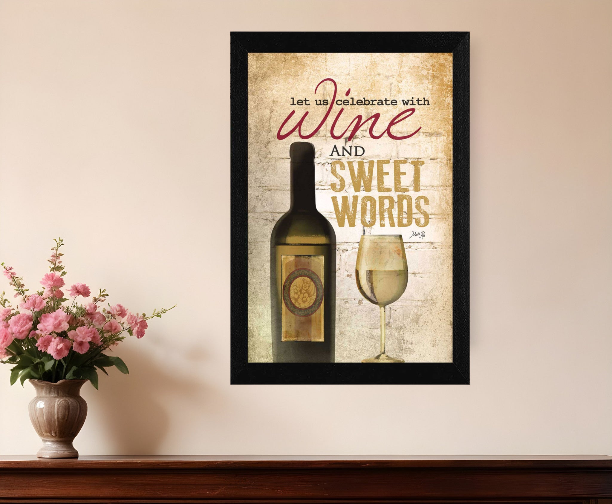 Wine And Sweet Words Black Framed Print Wall Art