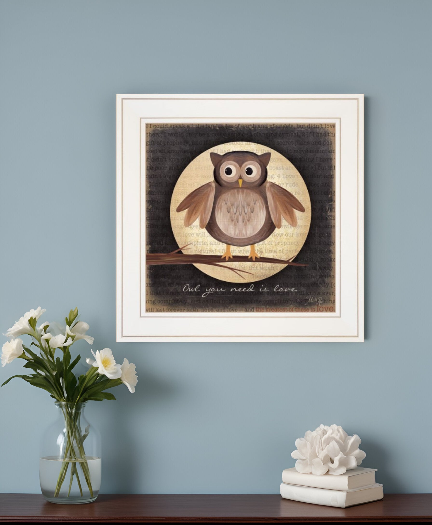 Owl You Need is Love 1 White Framed Print Wall Art