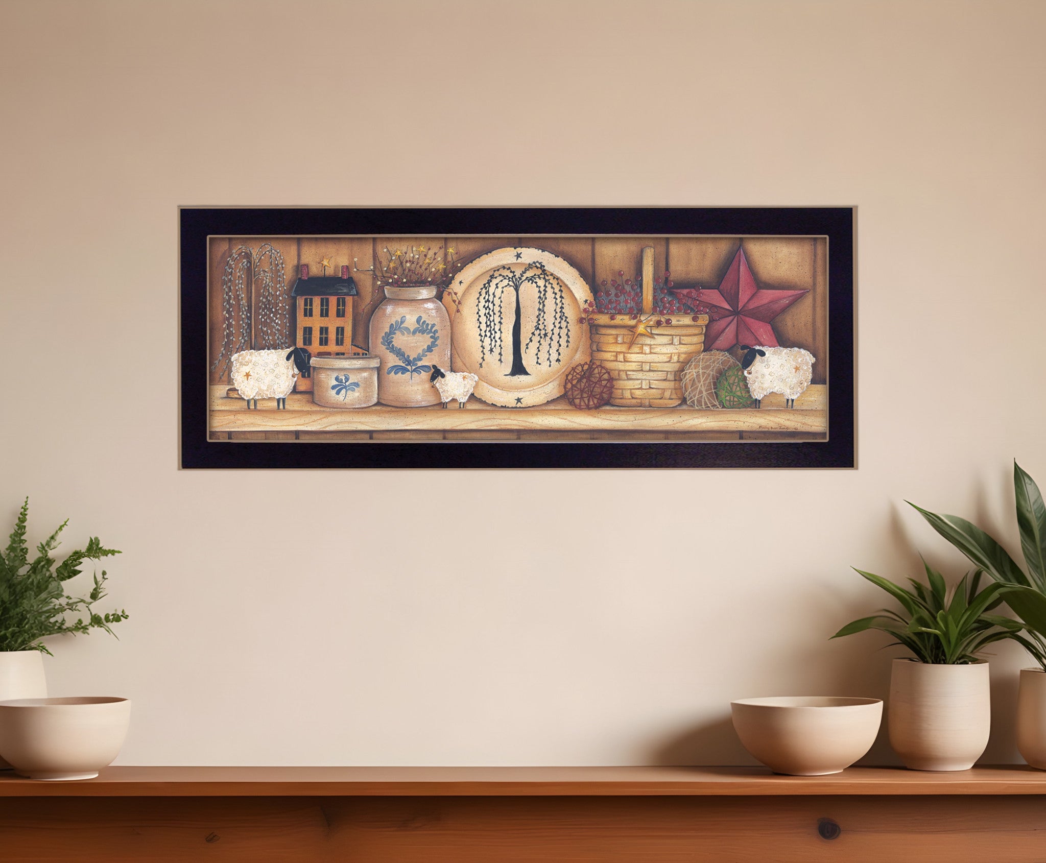 Shelf Gathering 3 Black Framed Print Wall Art