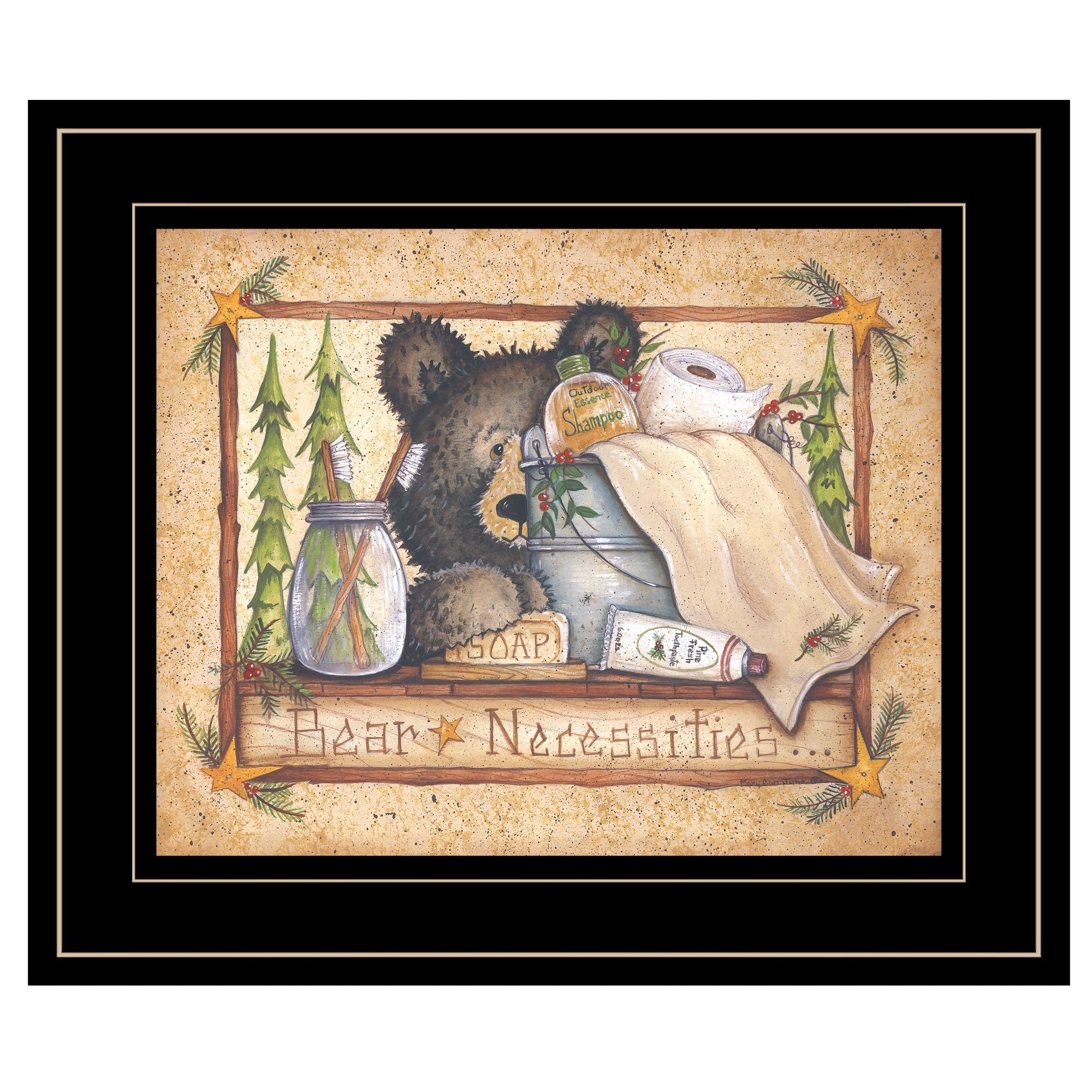 Bear Necessities Getting Ready Black Framed Print Wall Art