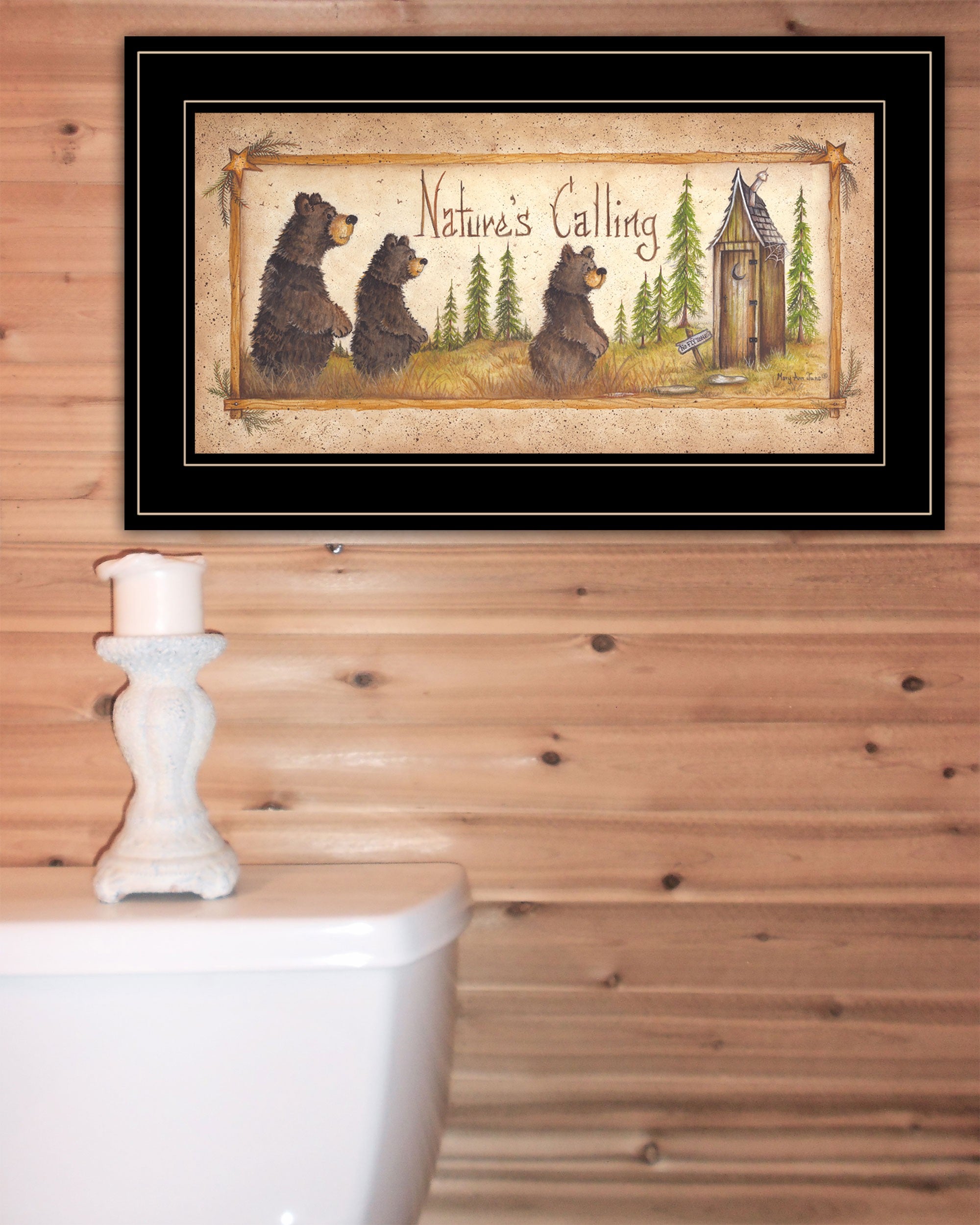 Natures Calling 3 Black Framed Print Bathroom Wall Art