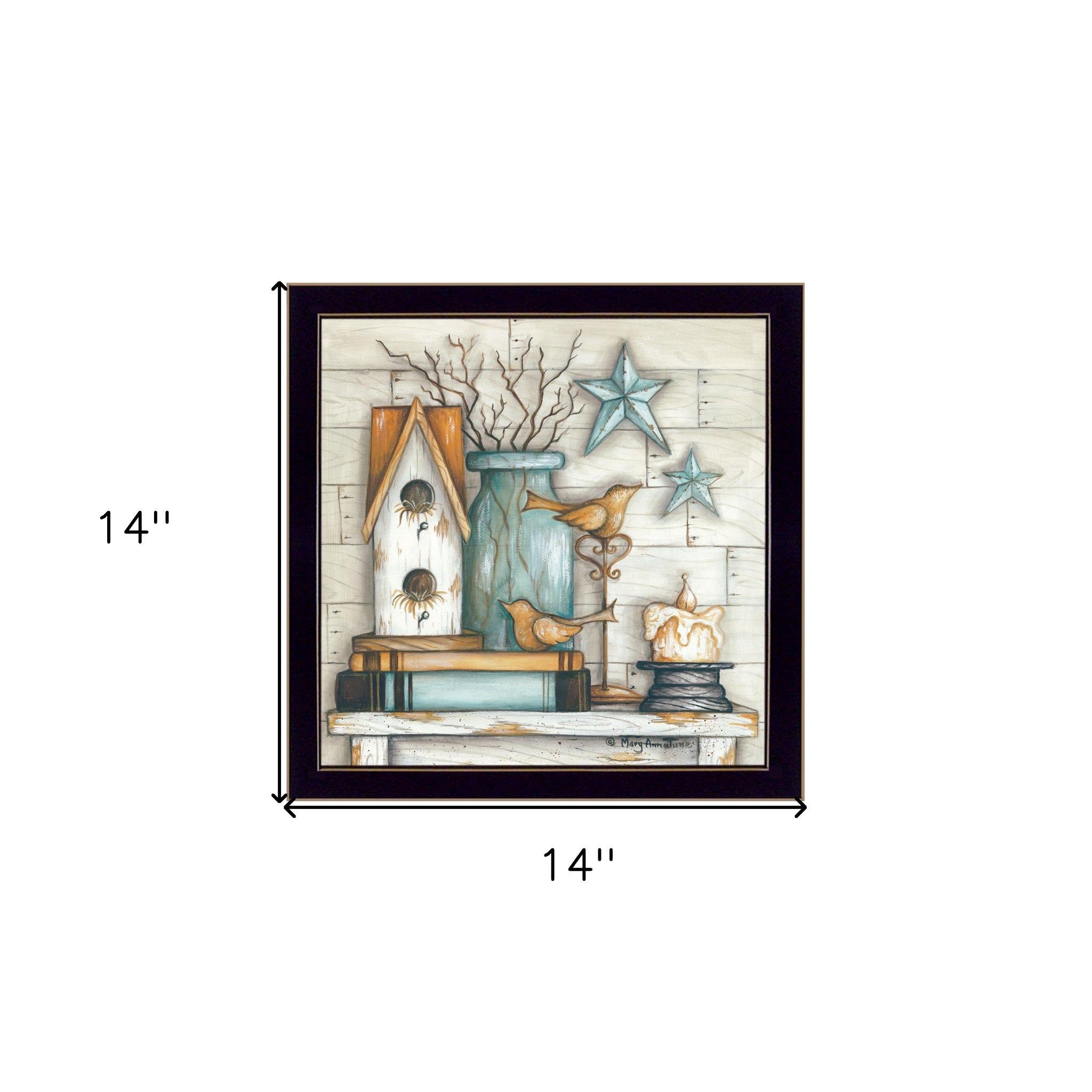 Birdhouse on Books 1 Black Framed Print Wall Art