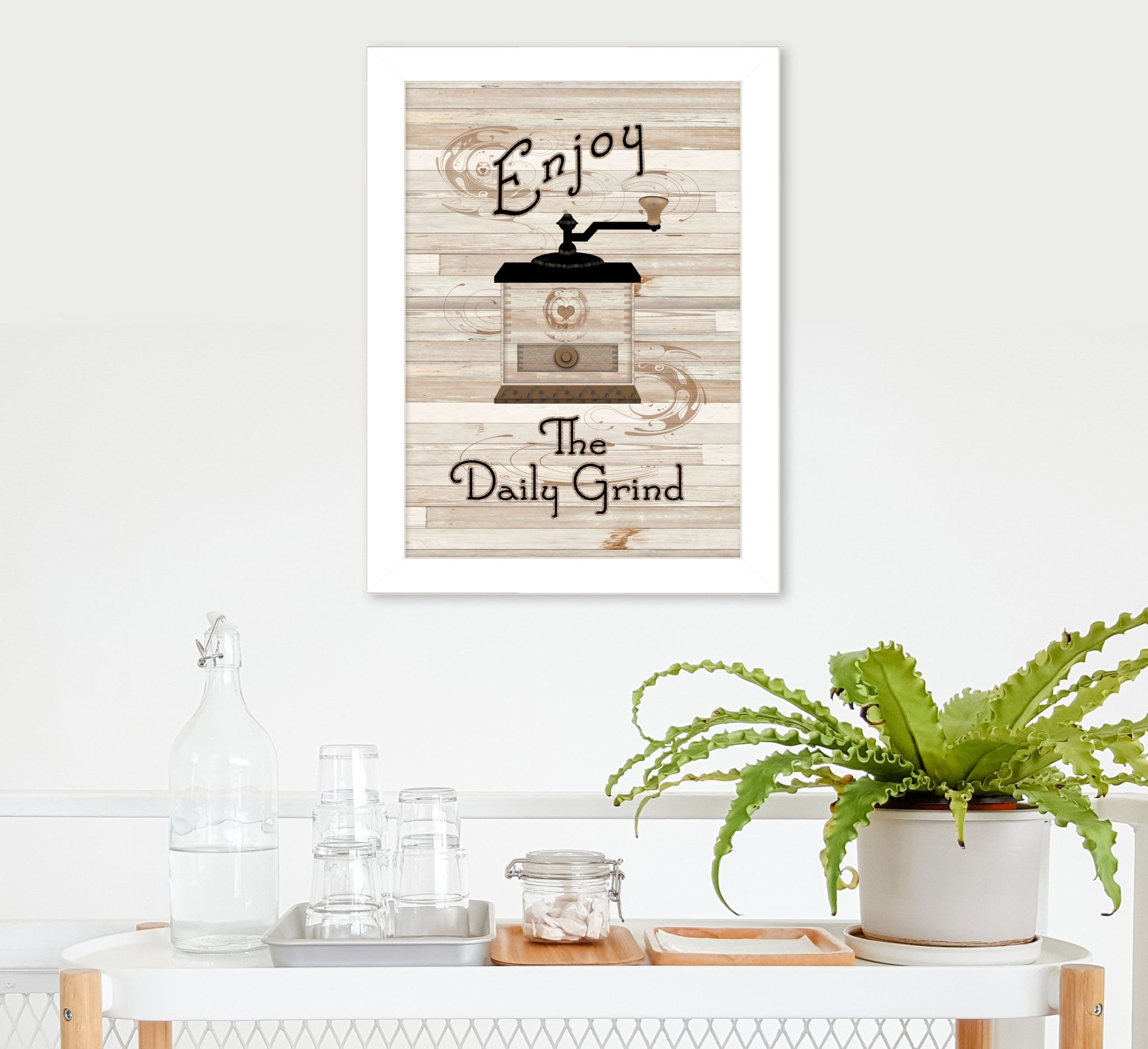 The Daily Grind 4 White Framed Print Kitchen Wall Art