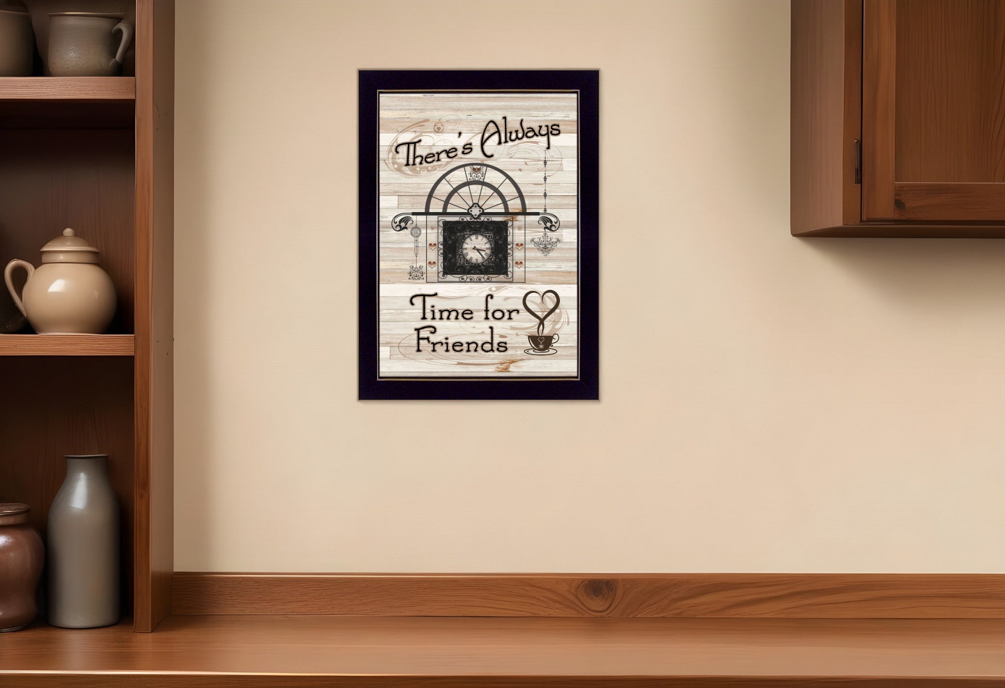 Time for Friends 3 Black Framed Print Kitchen Wall Art