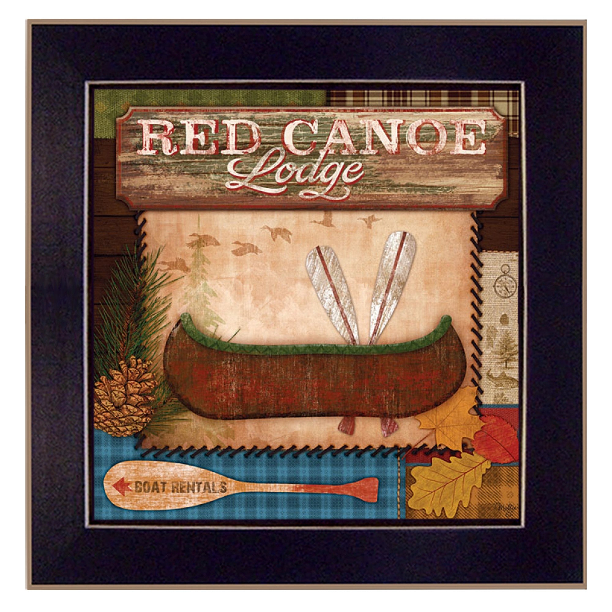 Red Canoe Lodge 1 Black Framed Print Wall Art