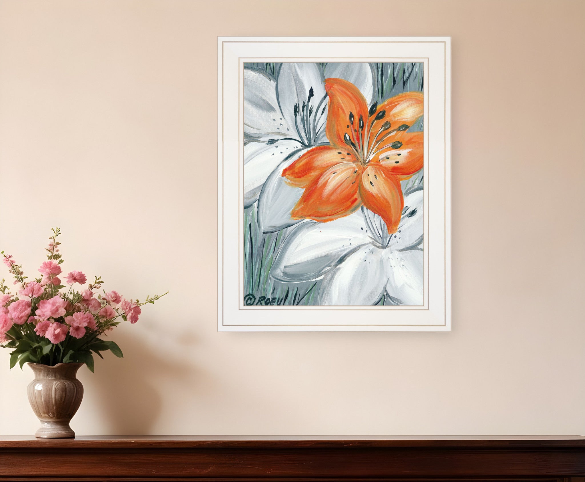 Tiger Lily in Orange 1 White Framed Print Wall Art