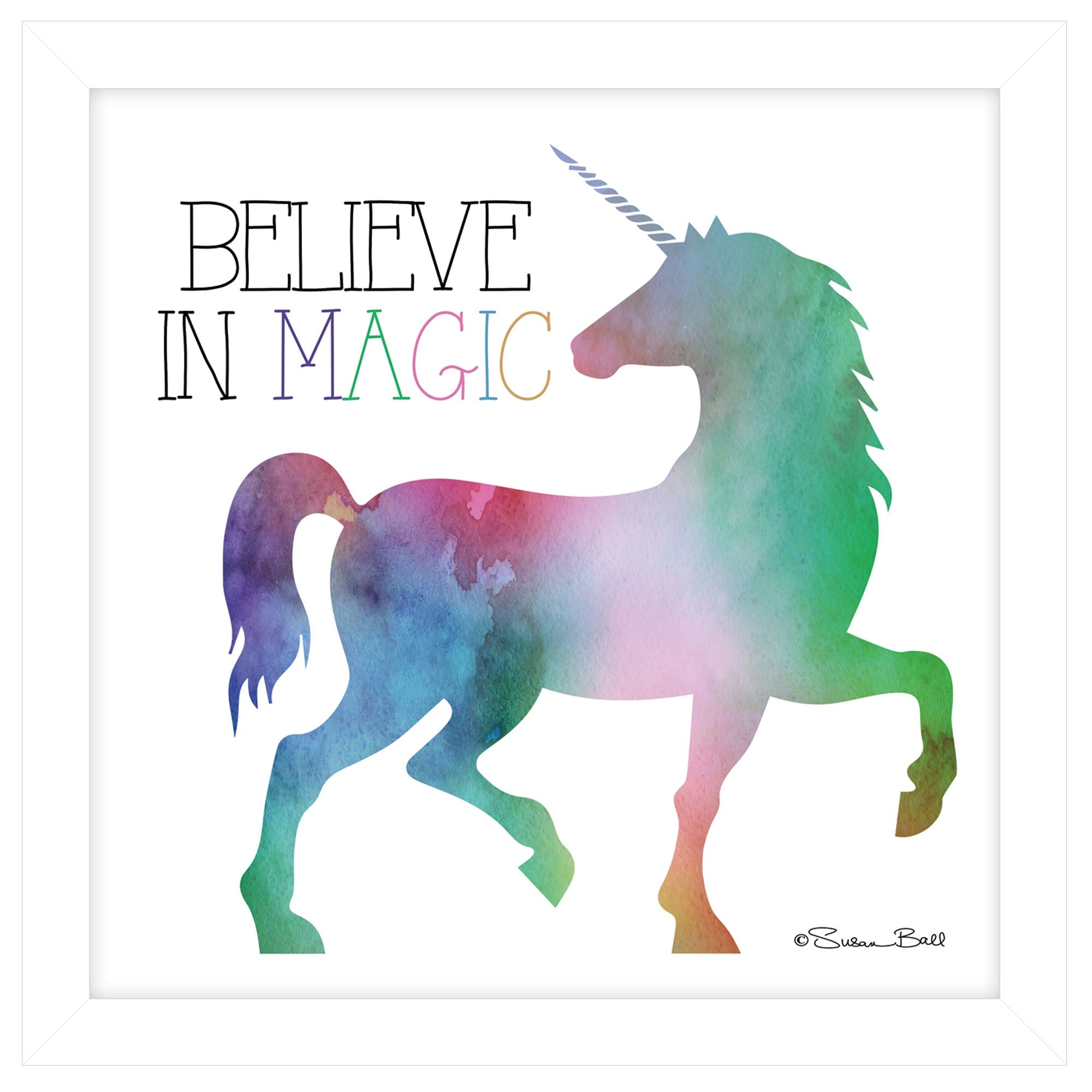 Believe in Magic Unicorn White Framed Print Wall Art