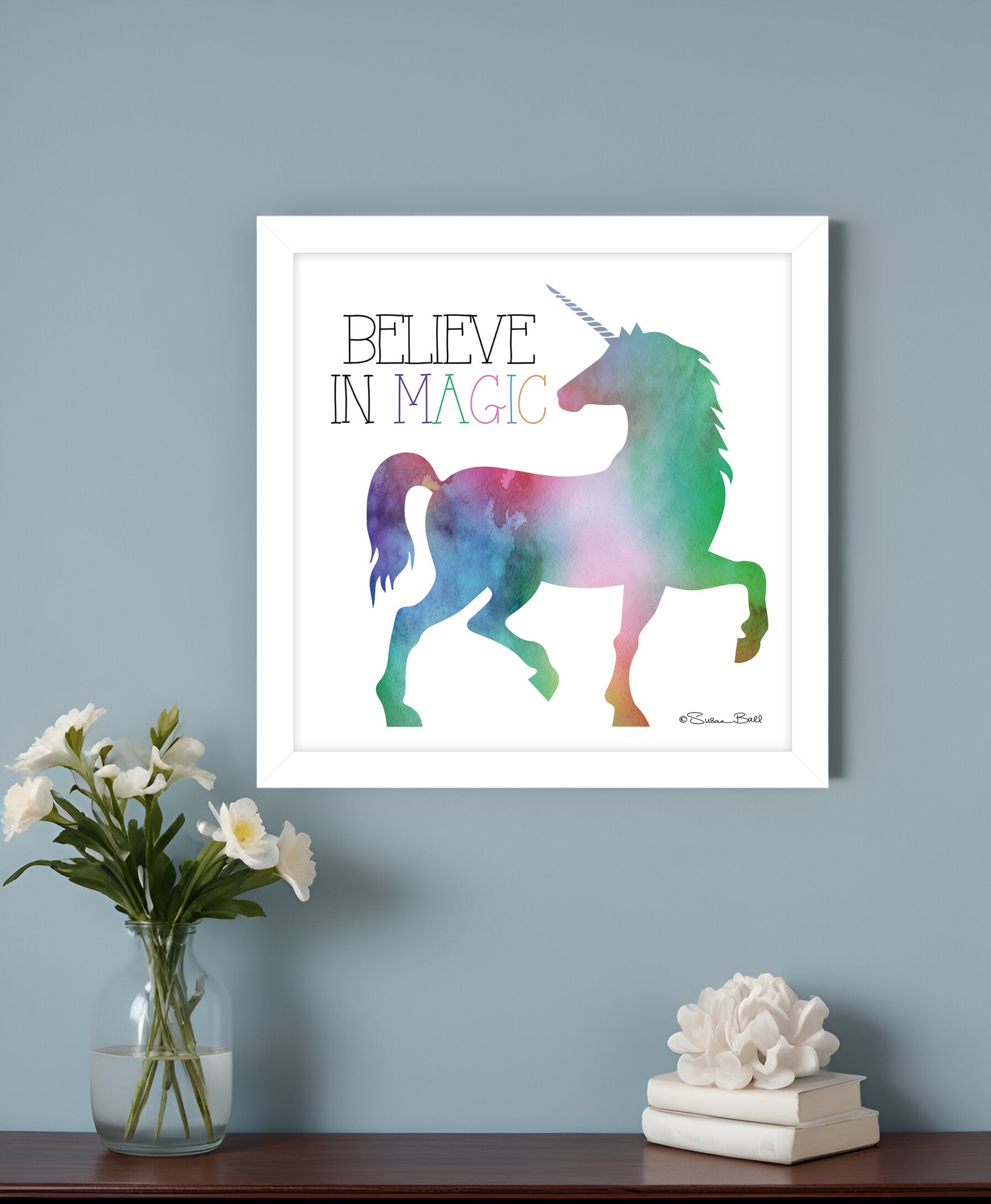 Believe in Magic Unicorn White Framed Print Wall Art