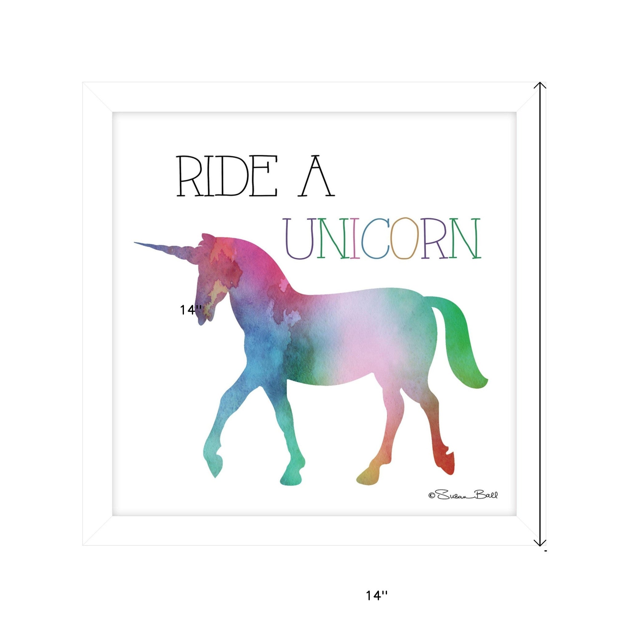 Ride a Unicorn White Framed Print Wall Art