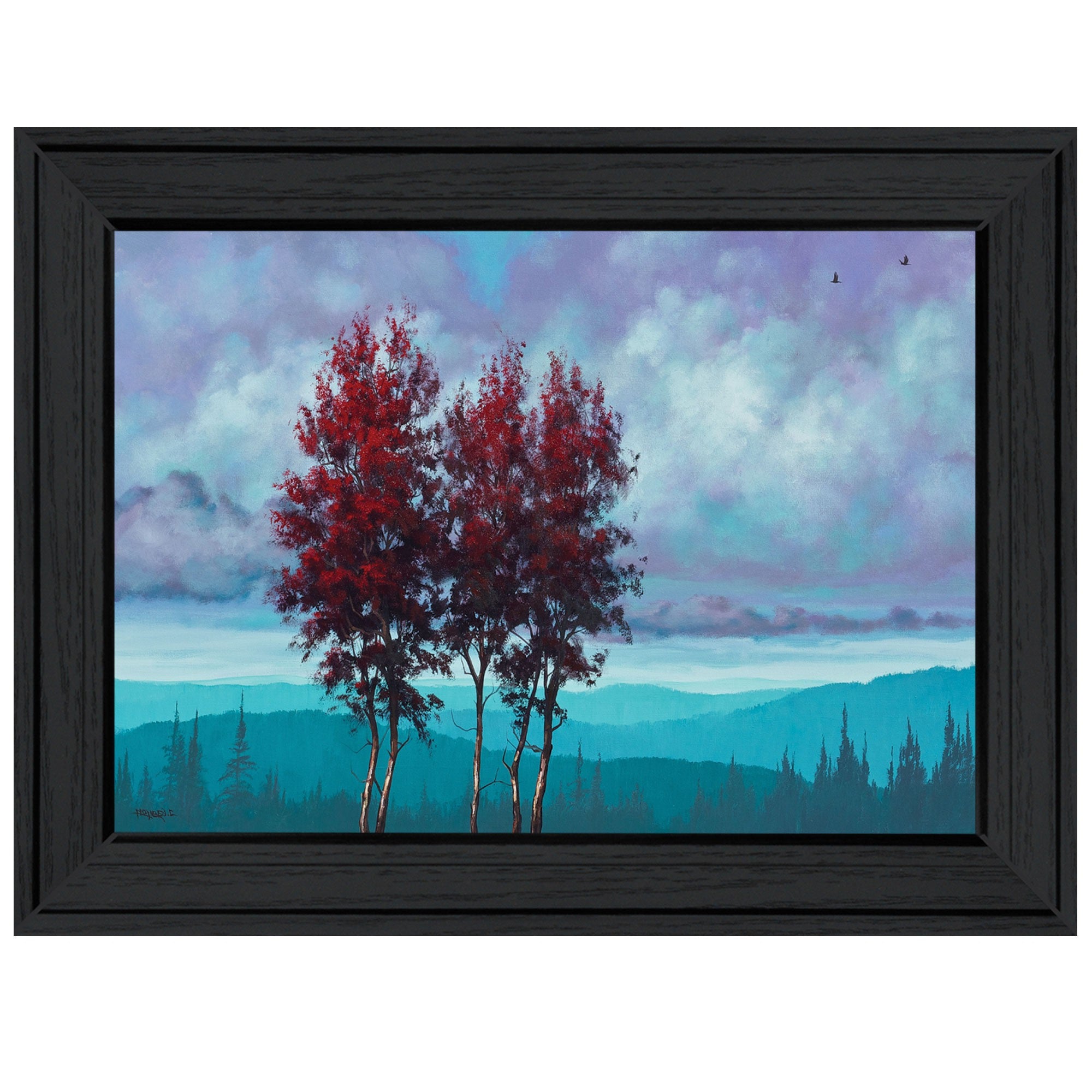 Two Red Trees 2 Black Framed Print Wall Art