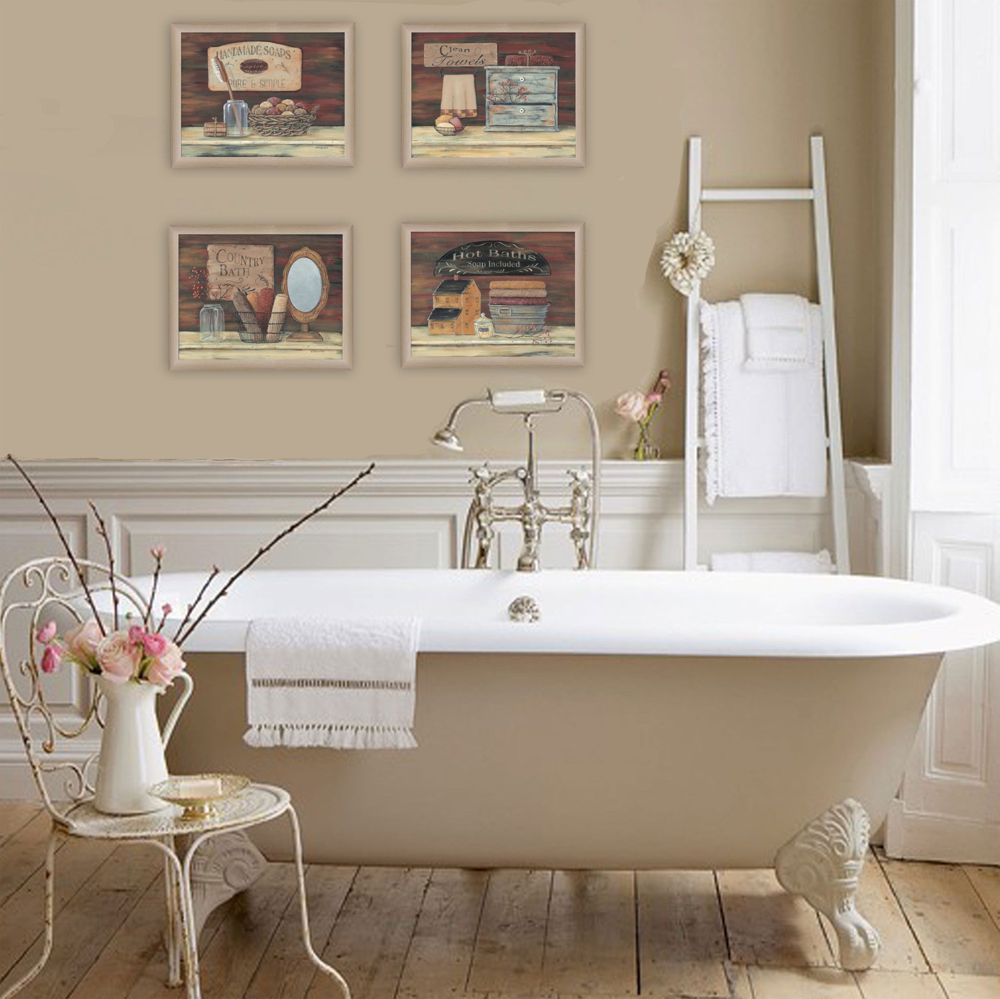 Set Of Four Bathroom COLLECTION I 1 Brown Framed Print Bathroom Wall Art