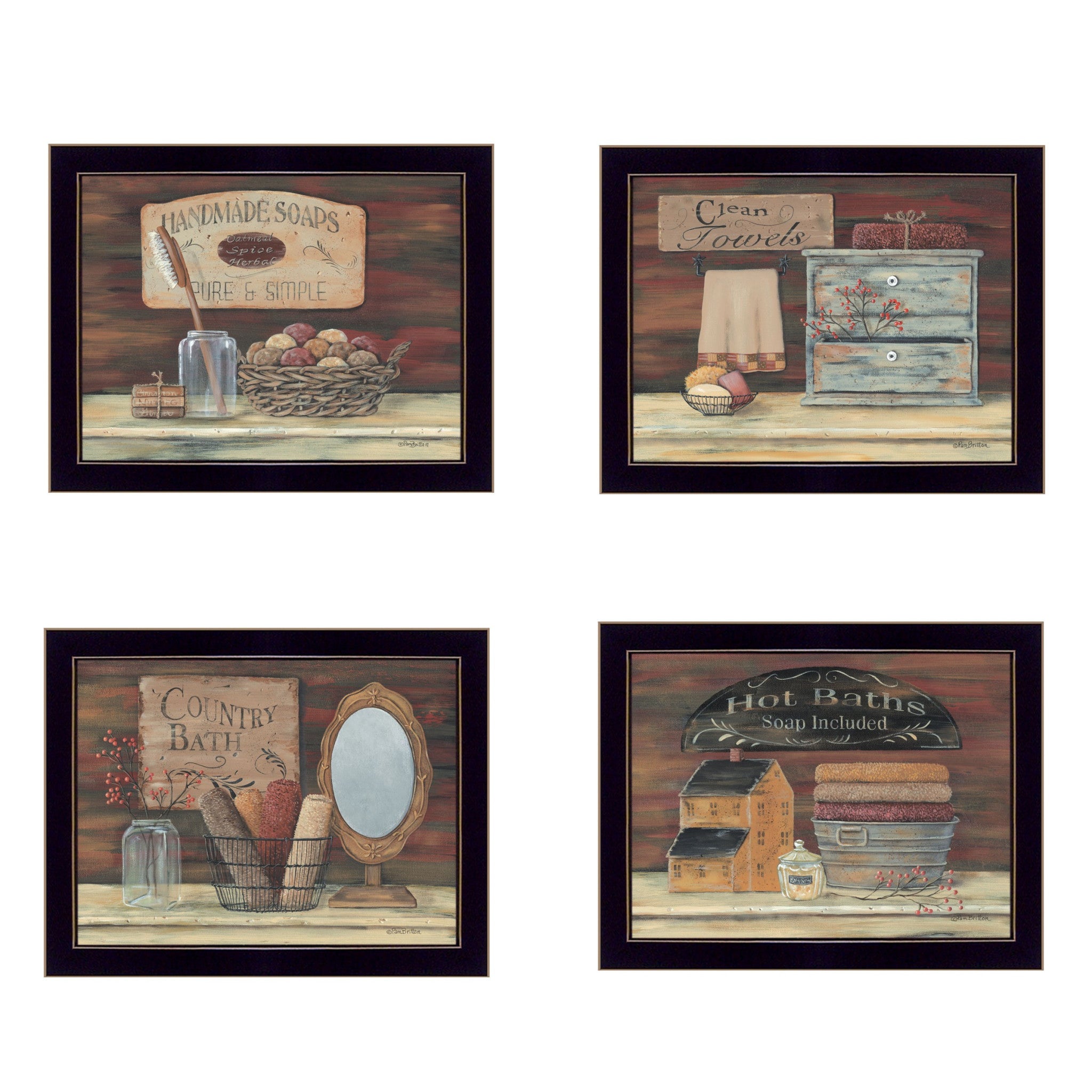 Set Of Four Bathroom COLLECTION I 3 Black Framed Print Bathroom Wall Art