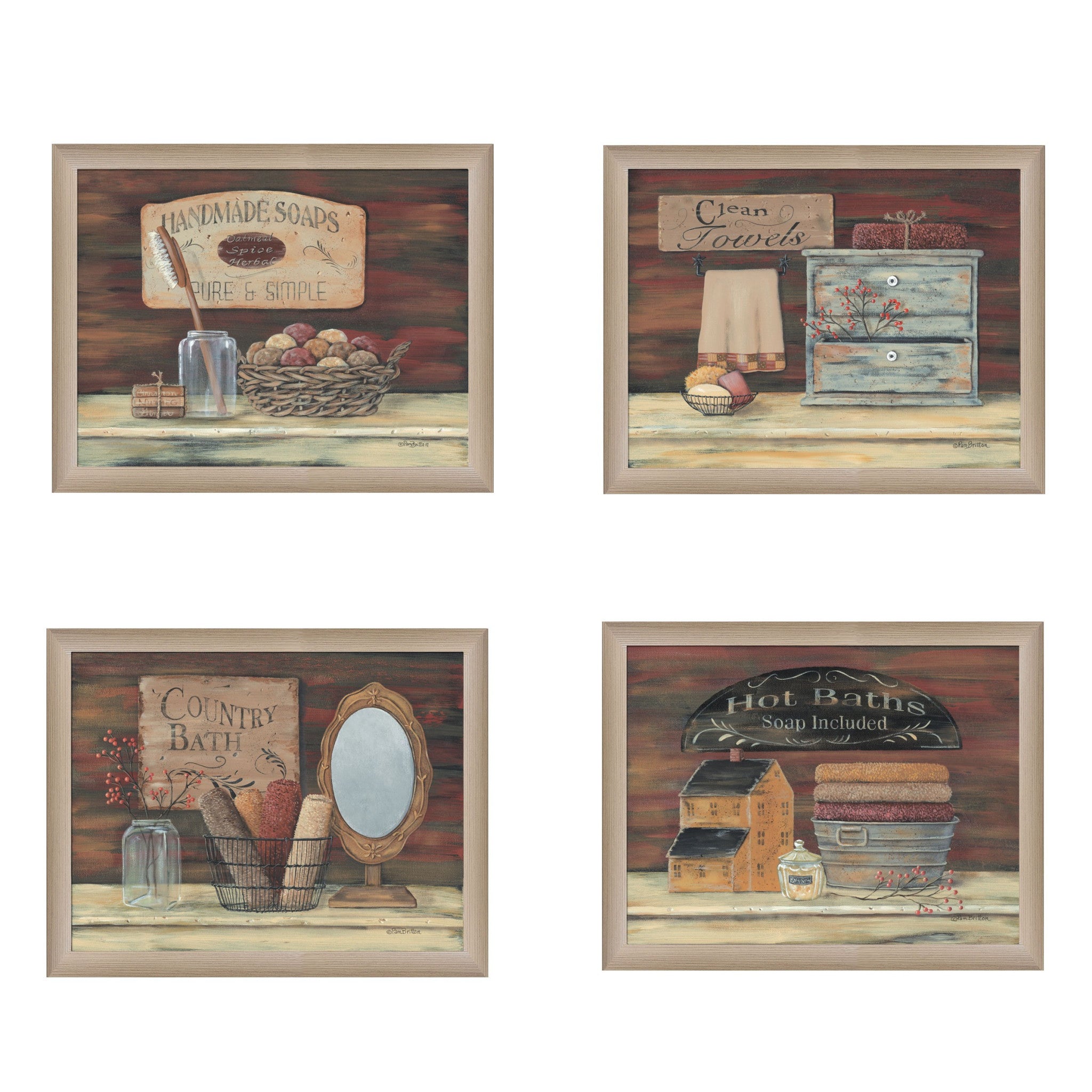 Set Of Four Bathroom II Brown Framed Print Bathroom Wall Art