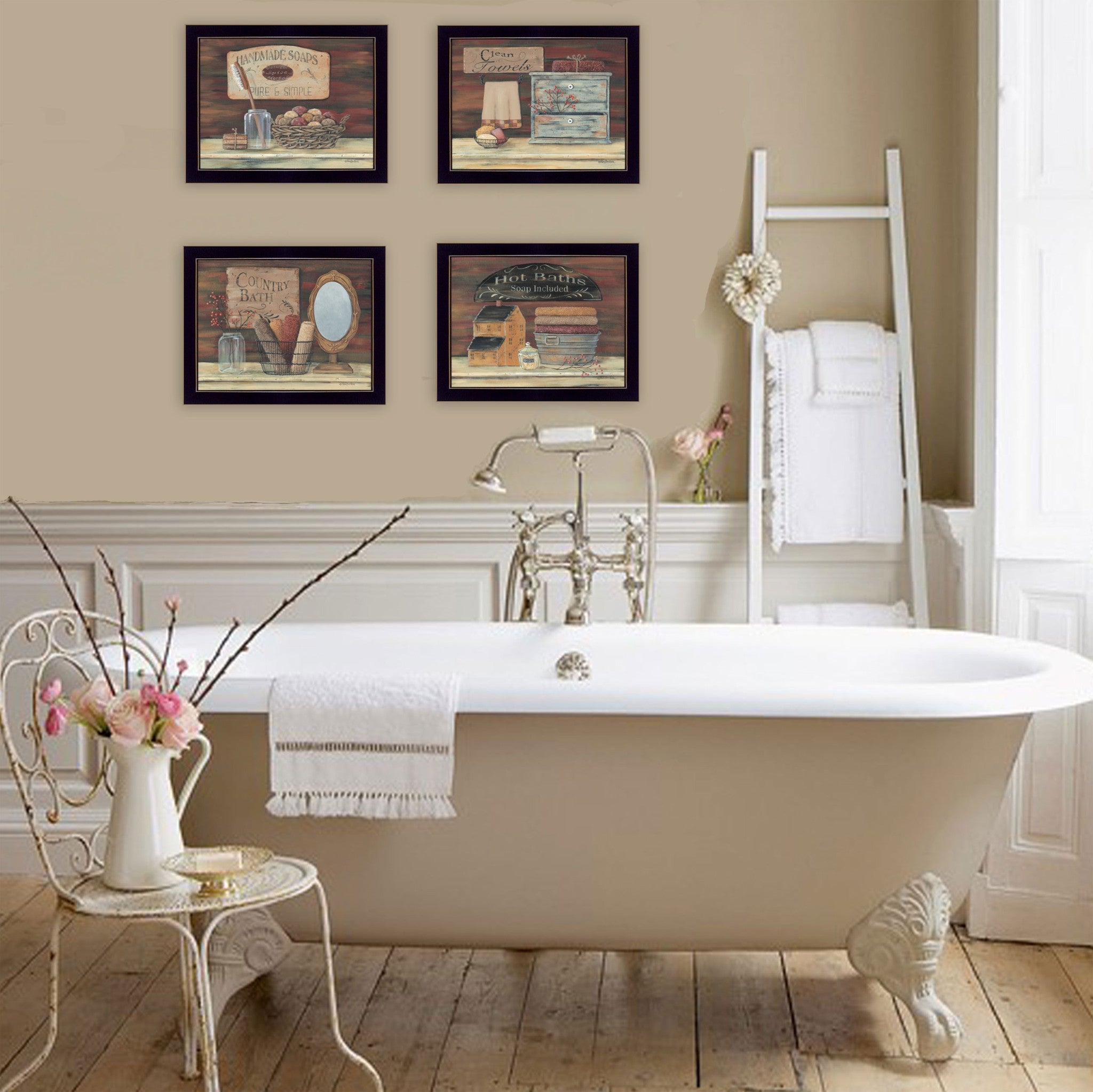 Set Of Four Bathroom Collection II 2 Black Framed Print Bathroom Wall Art