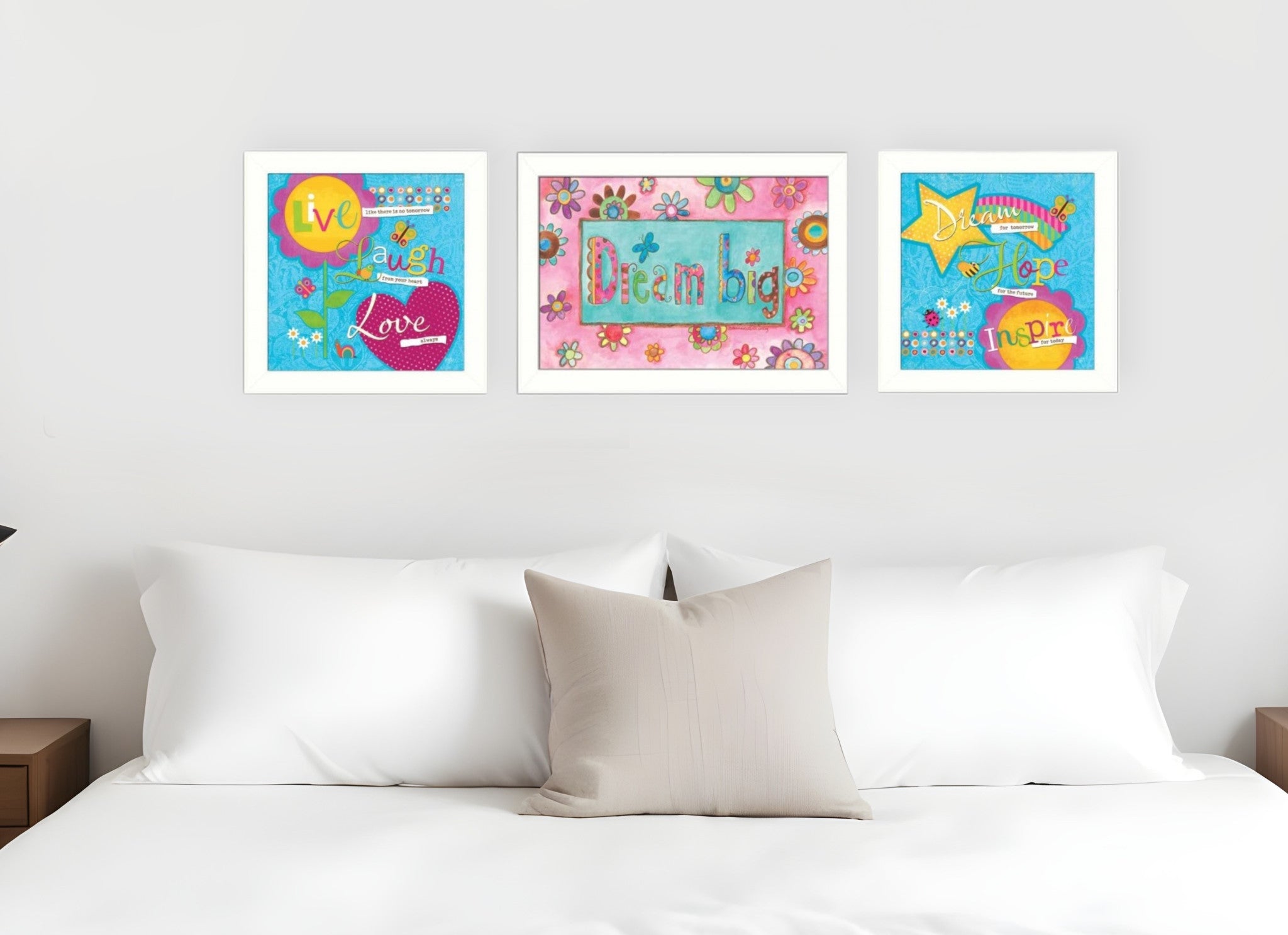 Set Of Three Dream White Framed Print Wall Art